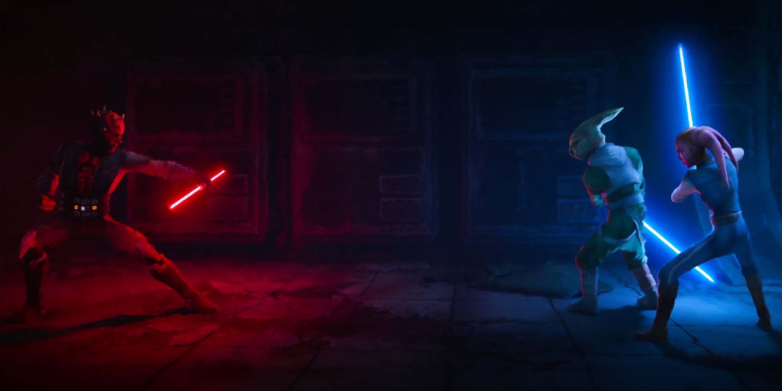Maul contre Maître Daki et Devon dans Star Wars: Maul - Shadow Lord.