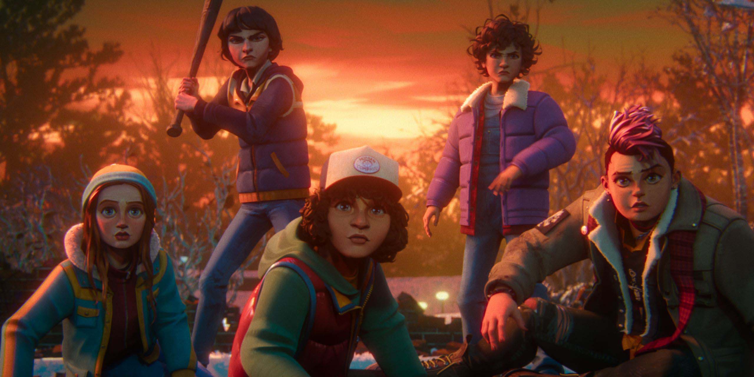 Max, Mike, Dustin, Onze et Nikki dans Stranger Things : Chroniques de 1985