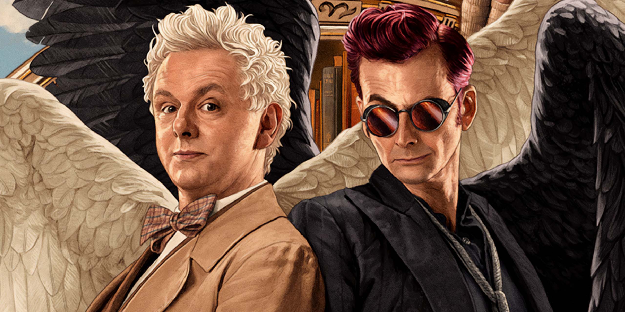 Aziraphale (Michael Sheen) et Crowley (David Tennant) posent ensemble pour l'affiche de Good Omens