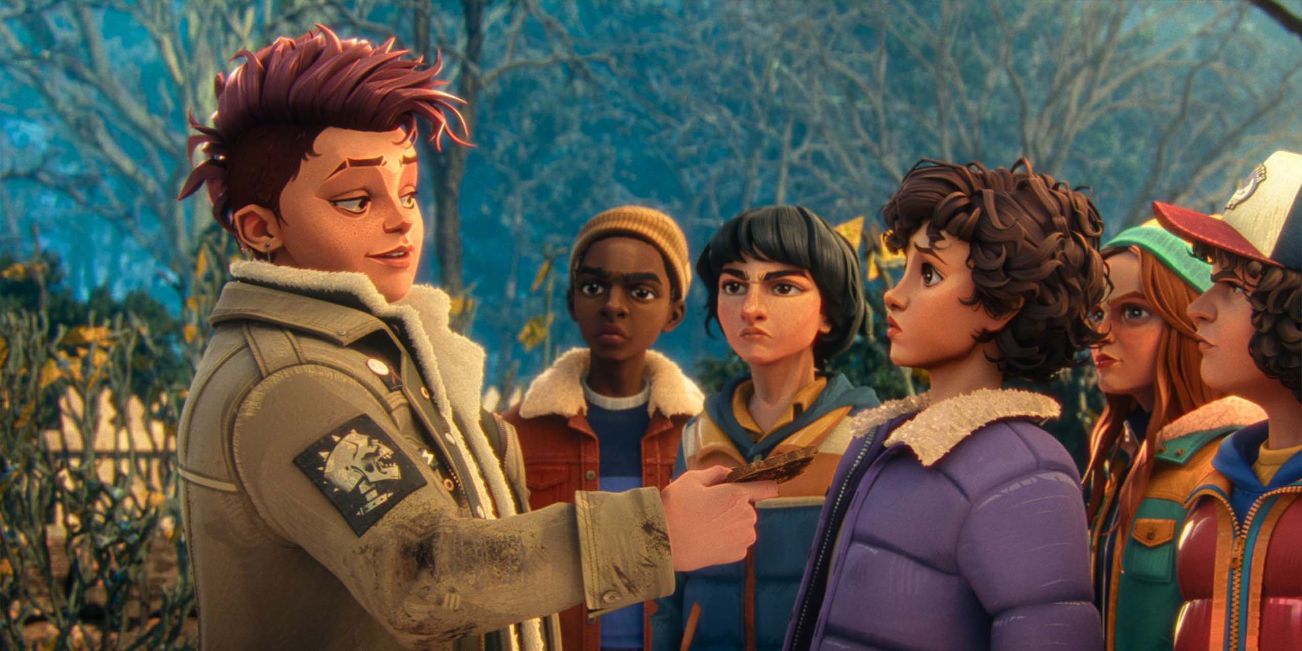 Nikki tend quelque chose à Onze dans Stranger Things : Chroniques de 1985
