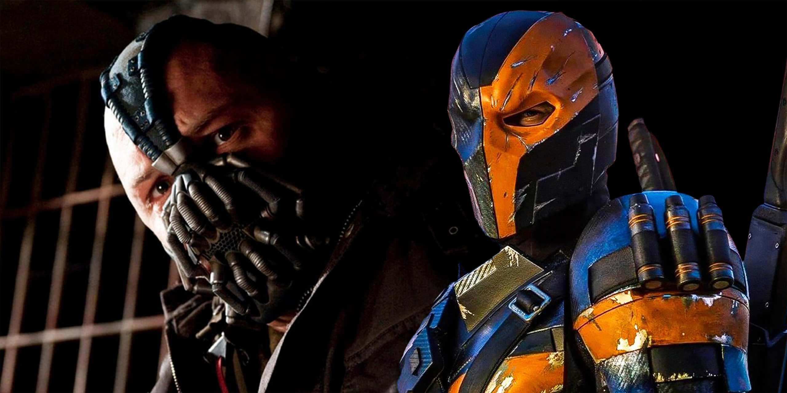 Bane (Tom Hardy) dans The Dark Knight Rises et DeathStroke (Joe Manganiello) dans Zack Snyder's Justice League.