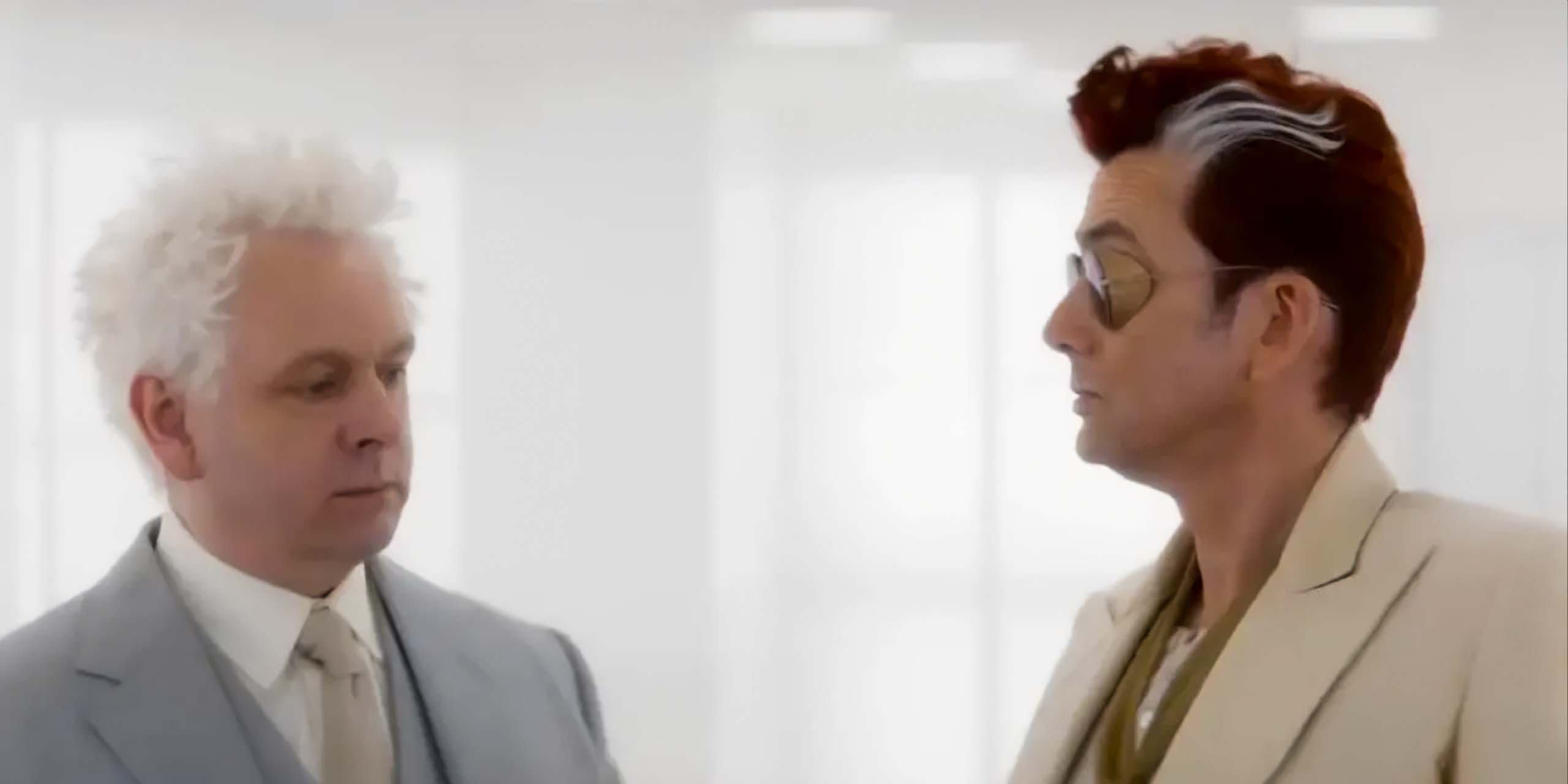Crowley et Aziraphale au paradis dans Good Omens