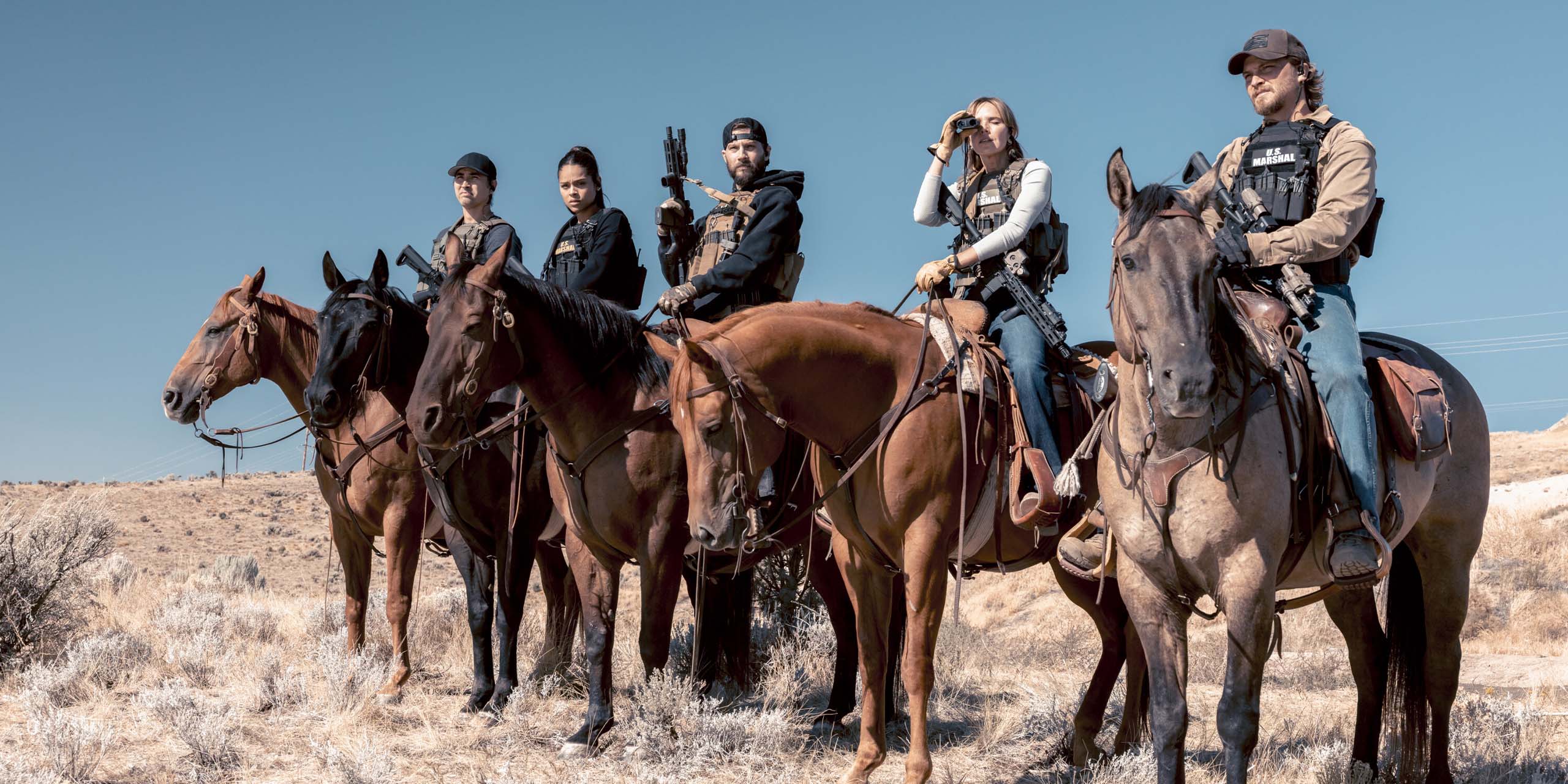 Starring Arielle Kebbel, Logan Marshall-Green, Sonja Flemming, Tatanka Means, Luke Grimes et Ash Santos dans Marshals: A Yellowstone Story.