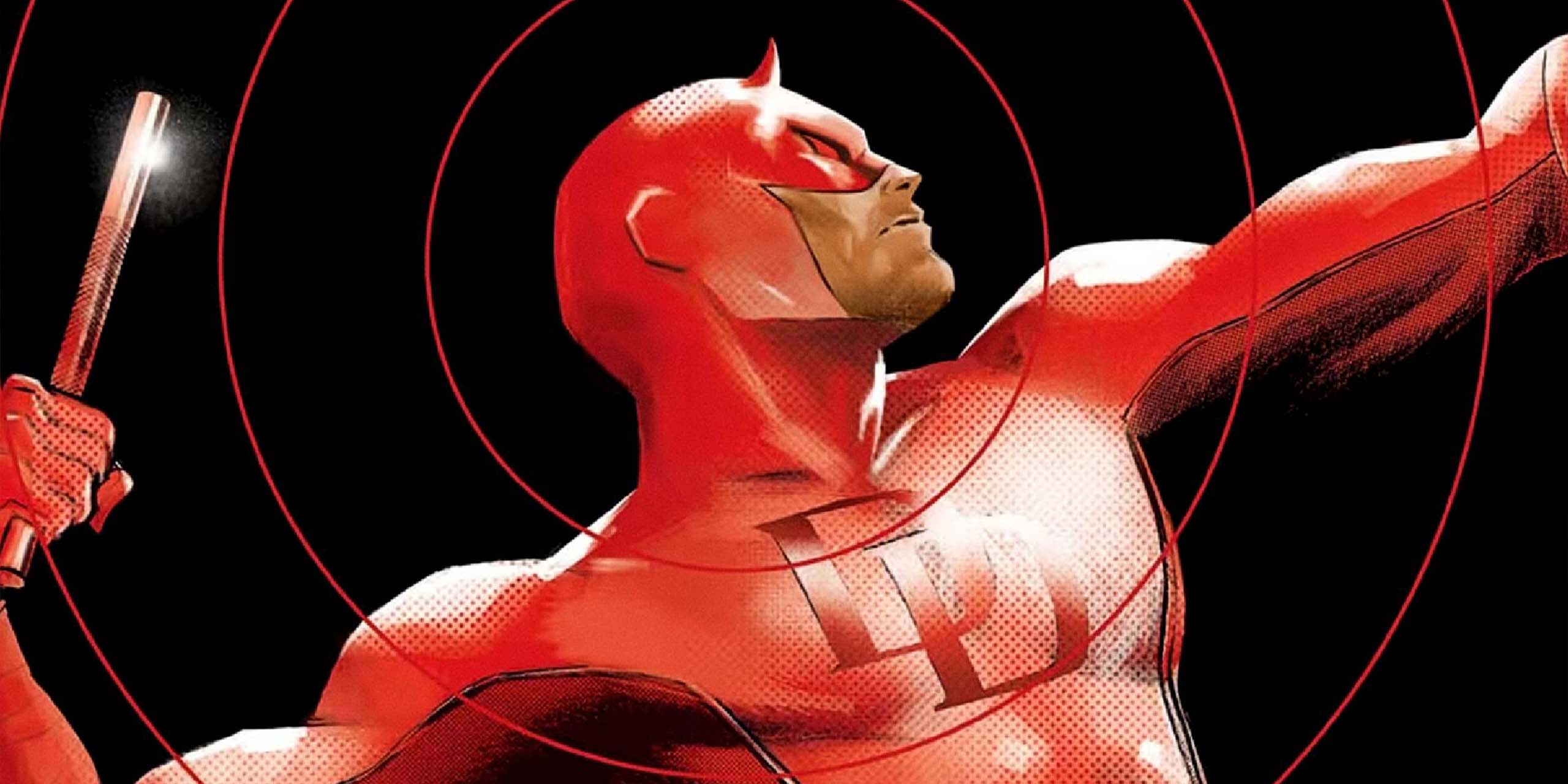 Matt Murdock active son sens sonar et manie ses bâtons sur la couverture du numéro 1 de Daredevil de Marvel Comics