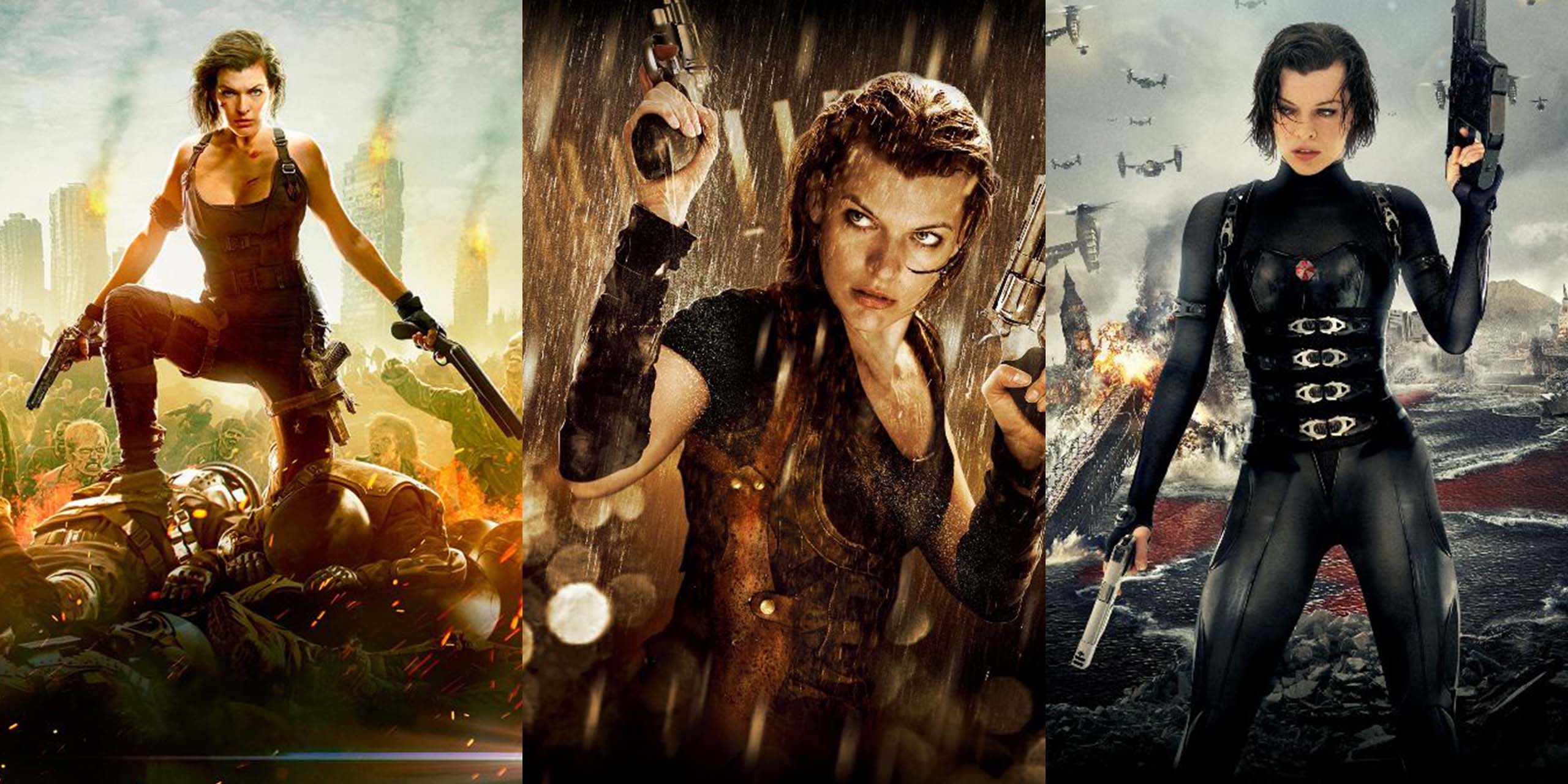 Affiches des films Resident Evil avec Milla Jovovich.