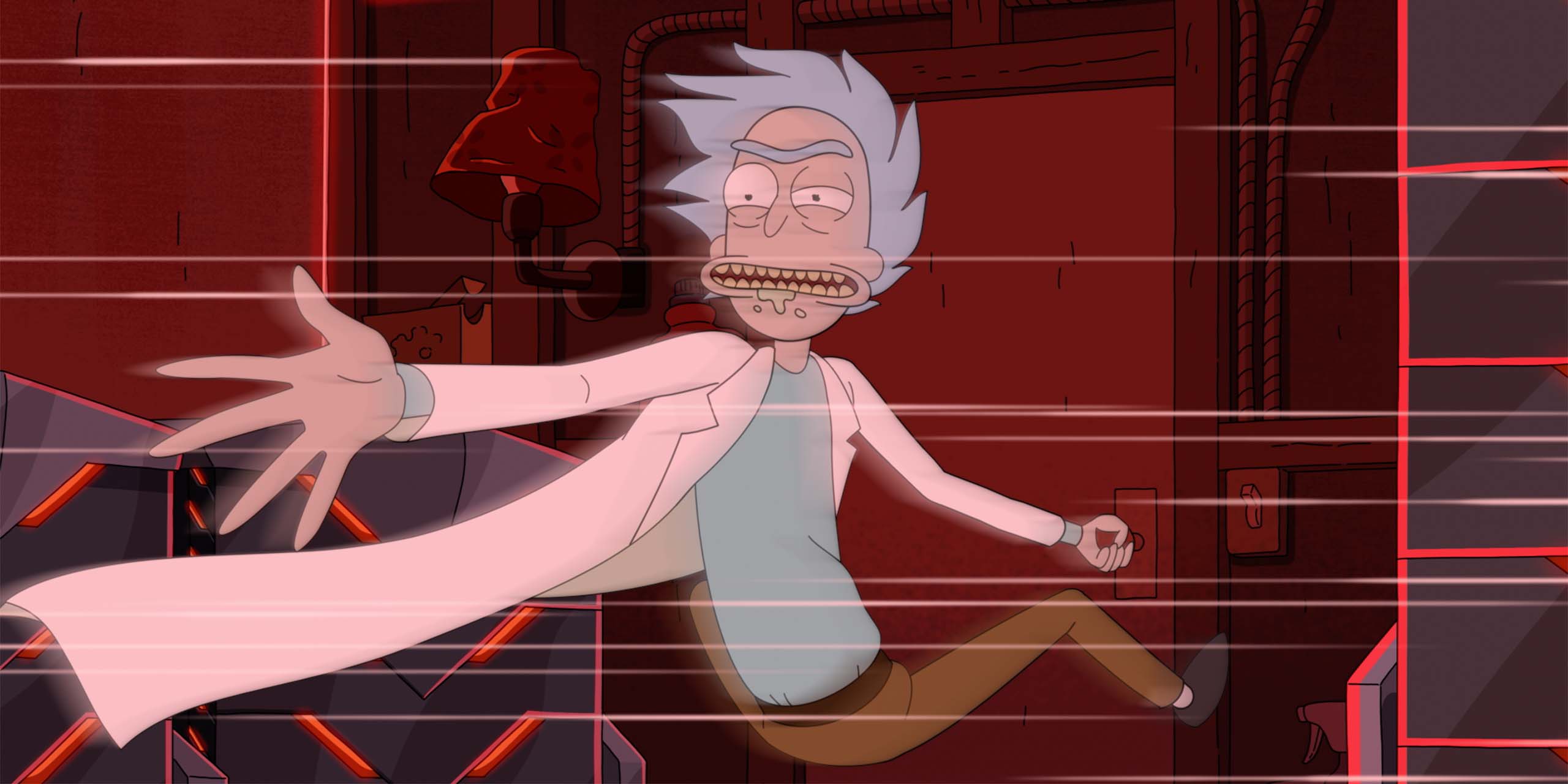 Rick agrippé à une poignée de porte dans la saison 9 de Rick et Morty