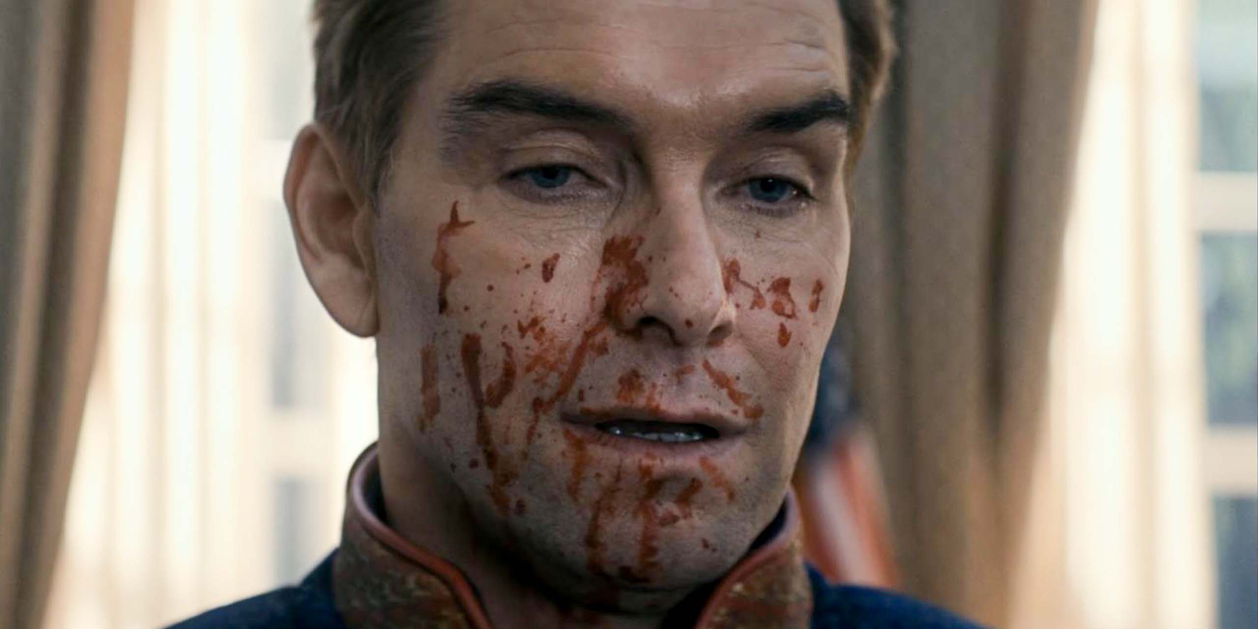 Homelander (Anthony Starr) ensanglanté, dans l'épisode 7 de la saison 5 de The Boys.