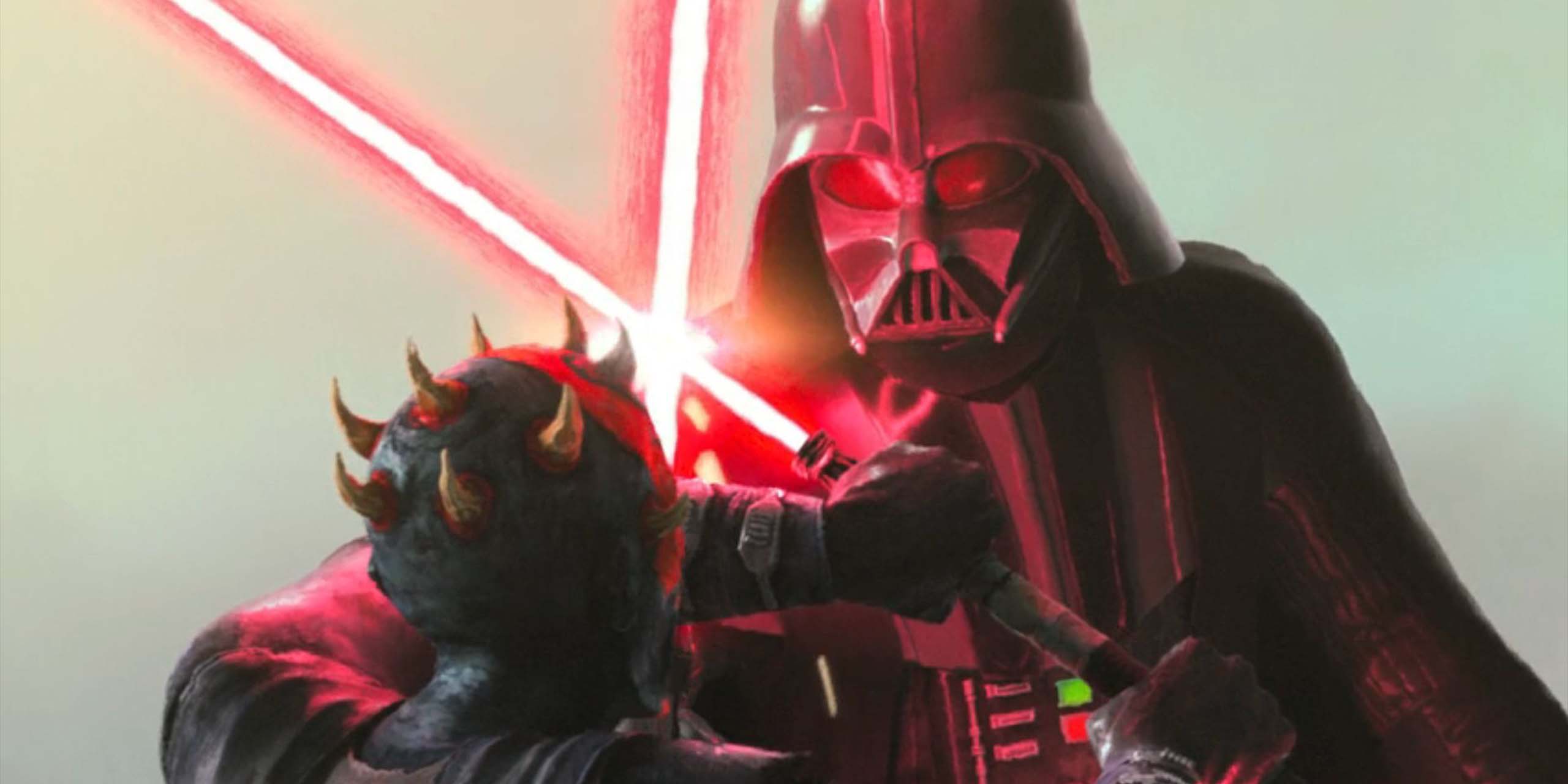 Duel au sabre laser entre Maul et Dark Vador dans Star Wars: Maul - Shadow Lord.