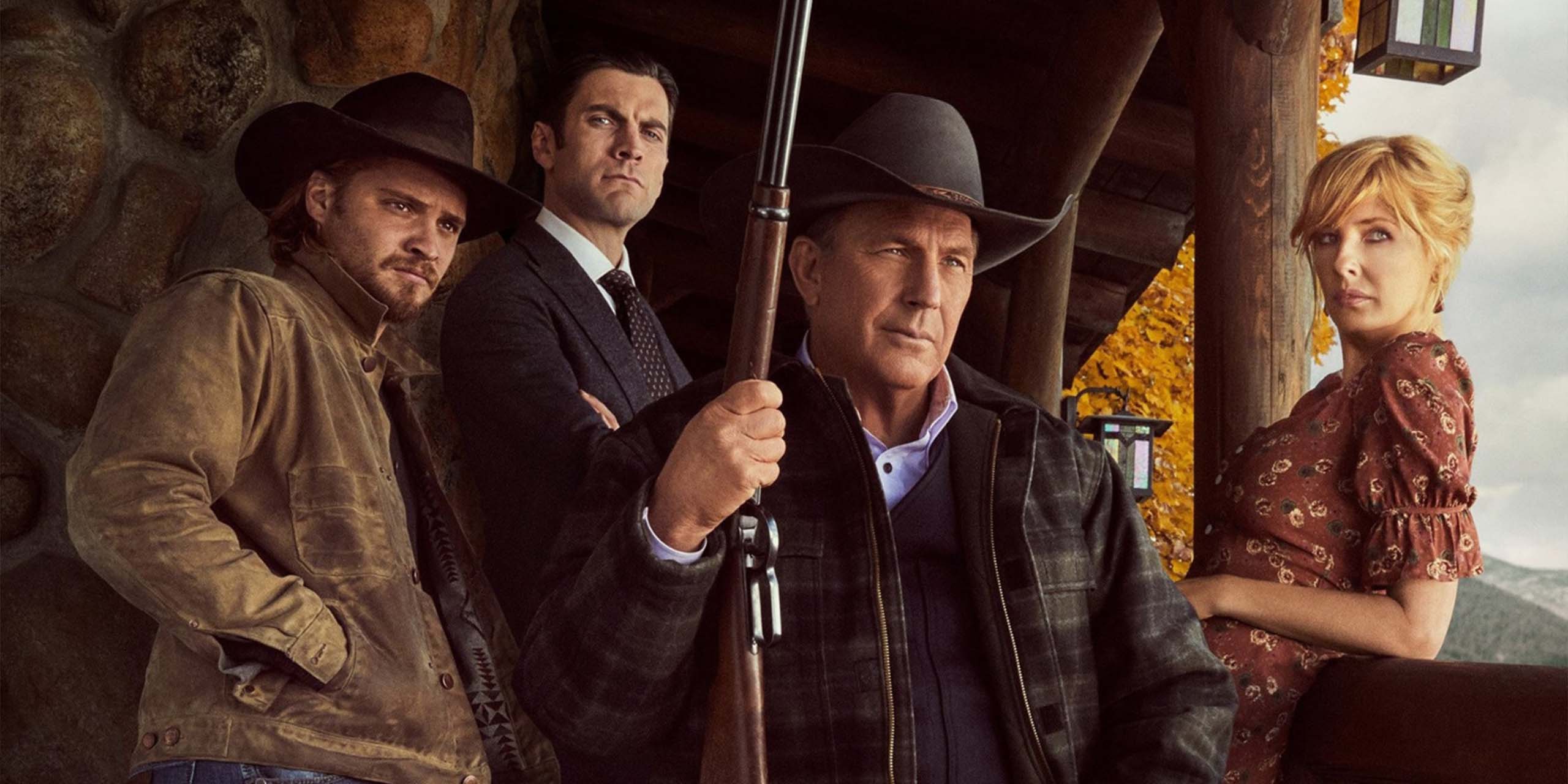 La famille Dutton (avec Kevin Costner) dans la série Yellowstone.