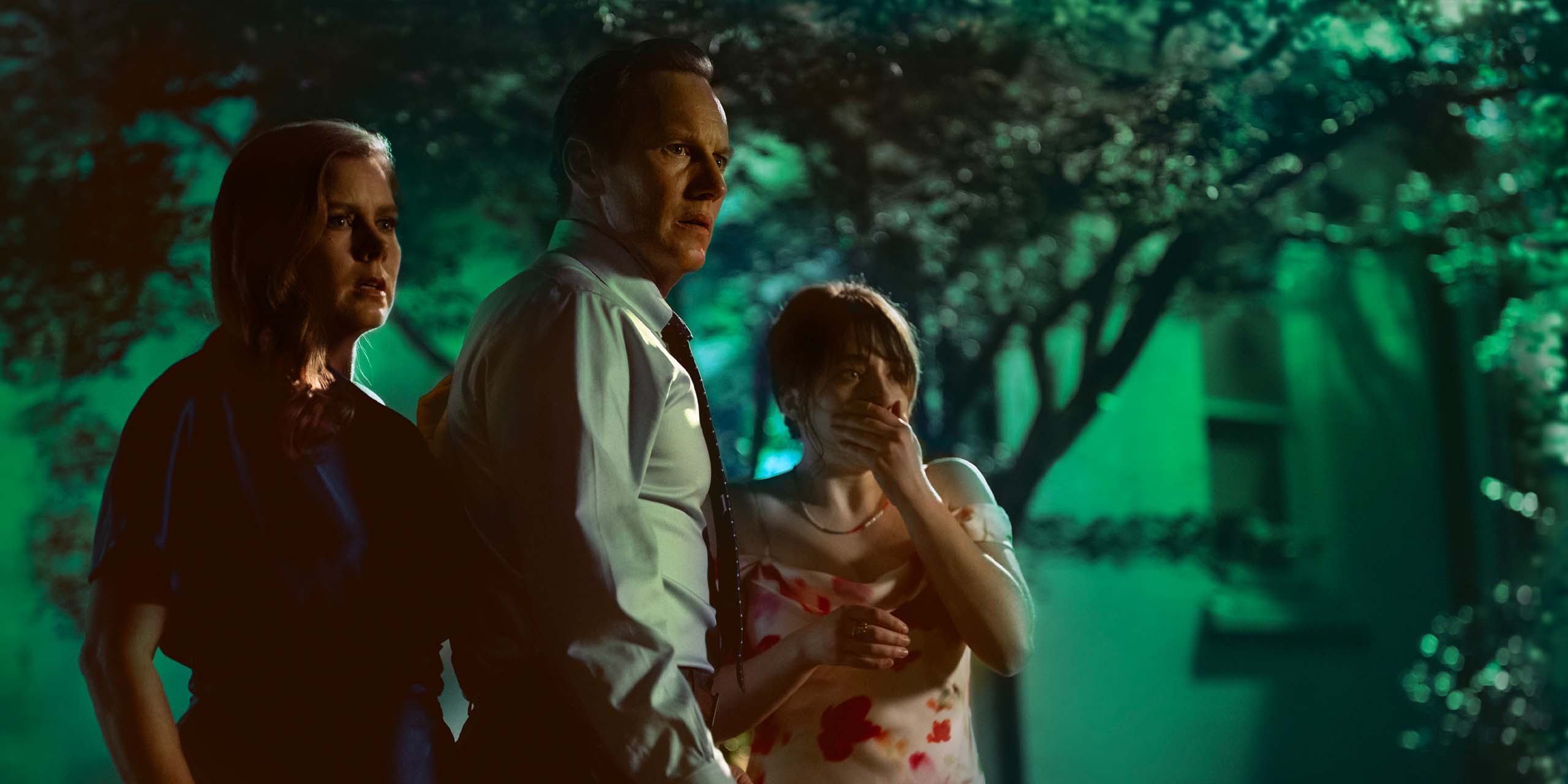 Anna Bowden (Amy Adams), Tom Bowden (Patrick Wilson) et Natalie Bowden (Lily Collias) choqués dans Cape Fear.