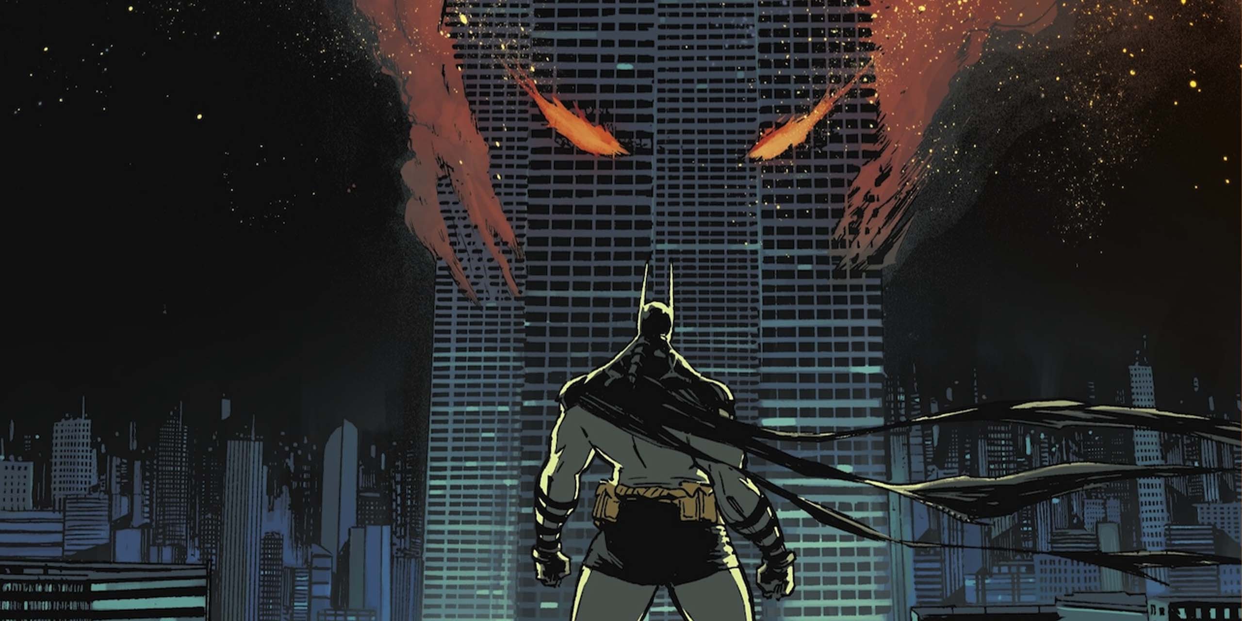Absolute Batman face à un immeuble possédé par un démon.