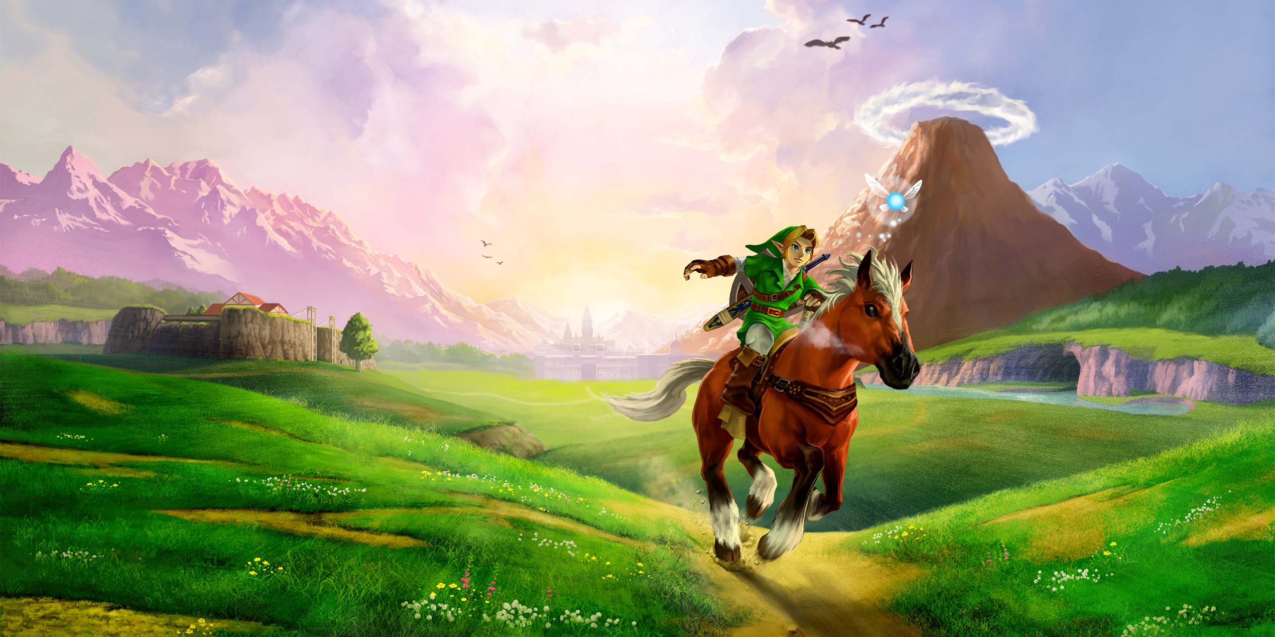 Link galope à cheval dans The Legend of Zelda: Ocarina of time.