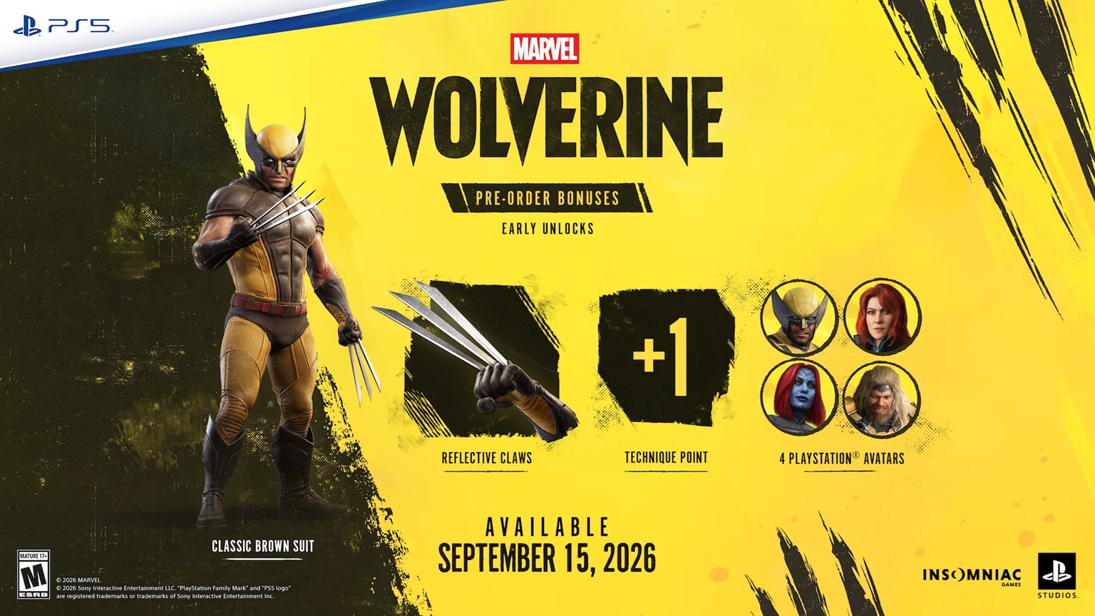 Visuels promotionnels de pré-commande du jeu Marvel's Wolverine sur PS5.
