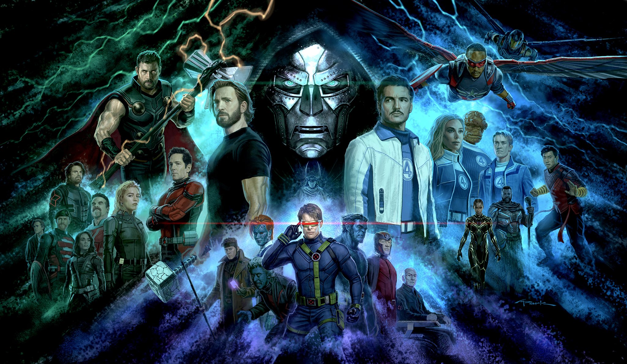 Illustration complète réunissant les personnages d’Avengers Doomsday