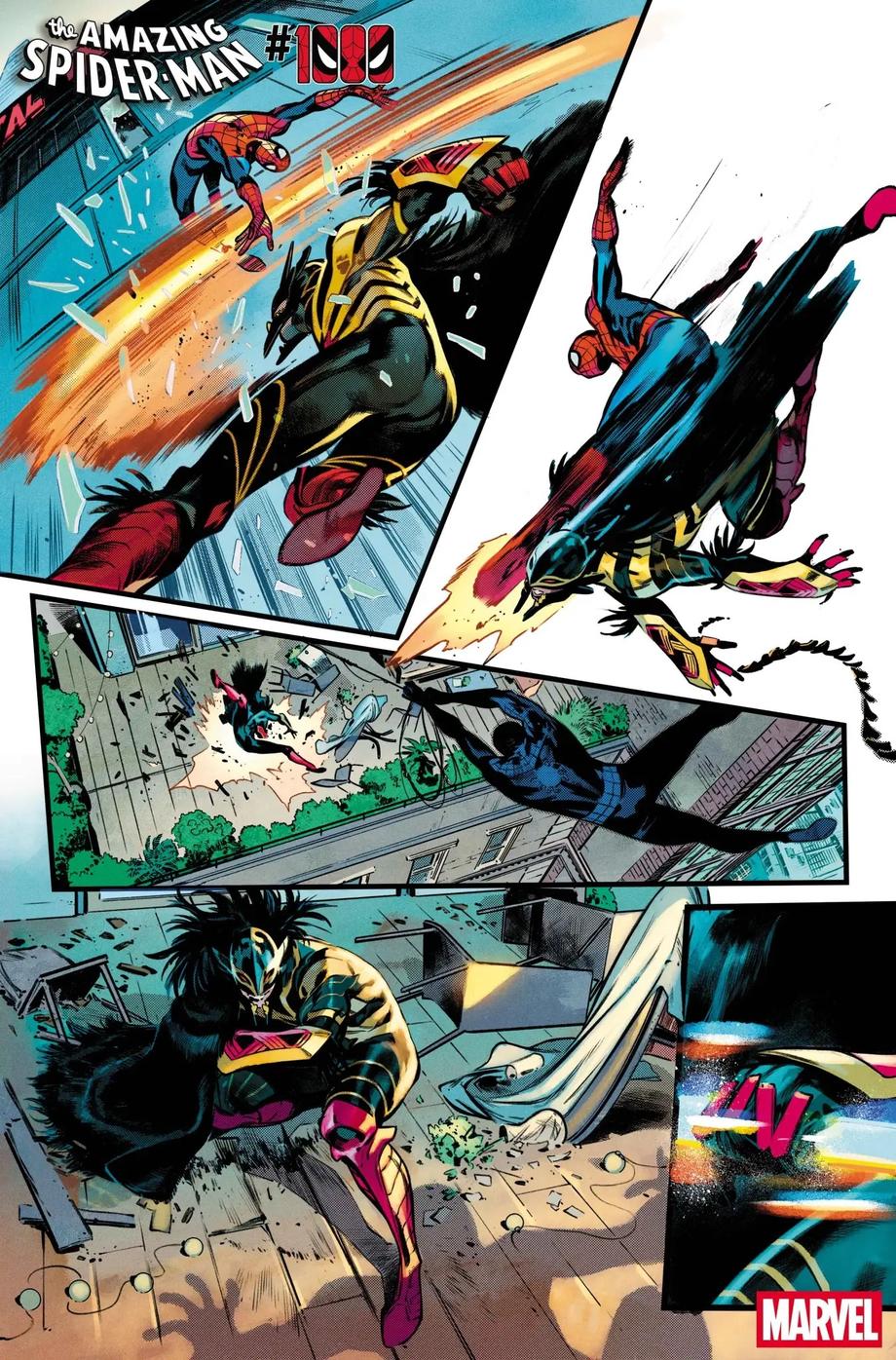 Spider-Man affrontant Ravage dans Amazing Spider-Man 1000