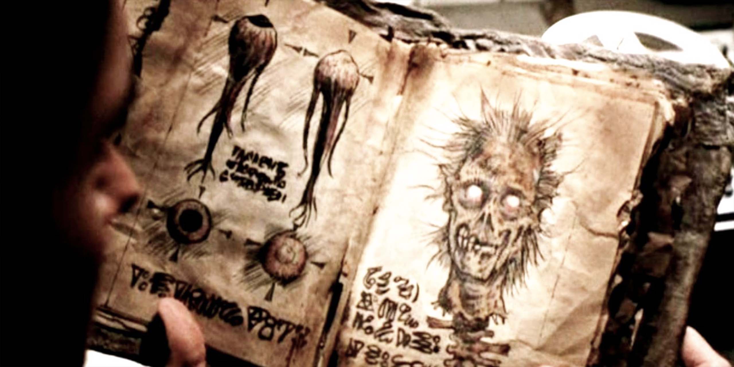 Des pages du Necronomicon dans Evil Dead.