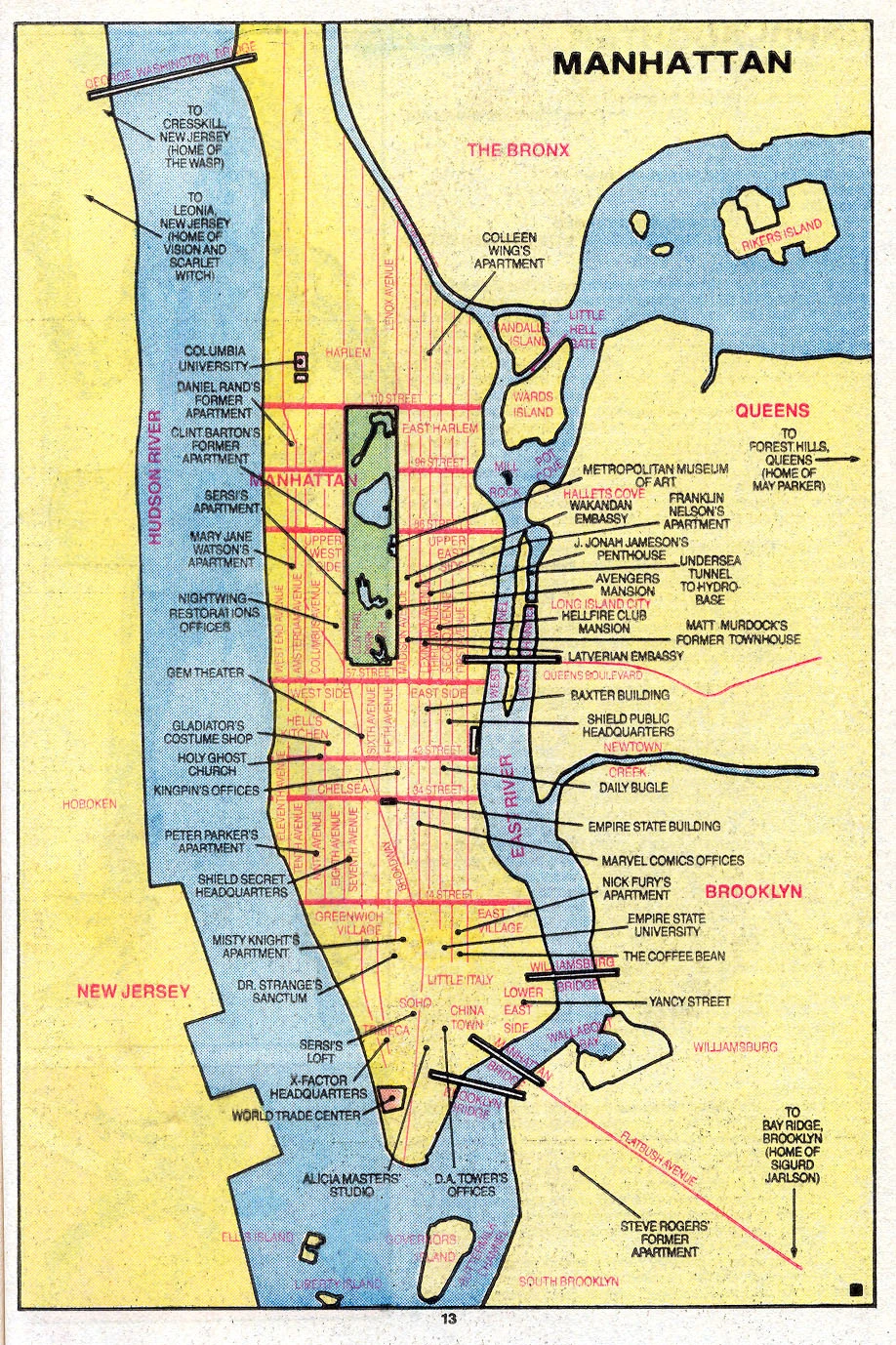 Carte de Manhattan dans l’Official Handbook of the Marvel Universe