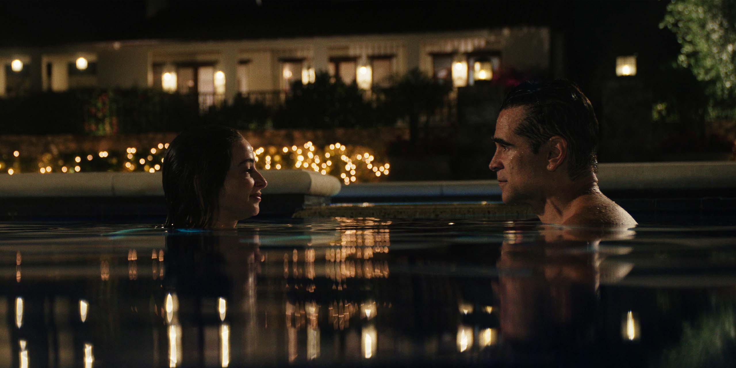 Laura Donnelly et Colin Farrell dans une piscine dans la saison 2 de Sugar.