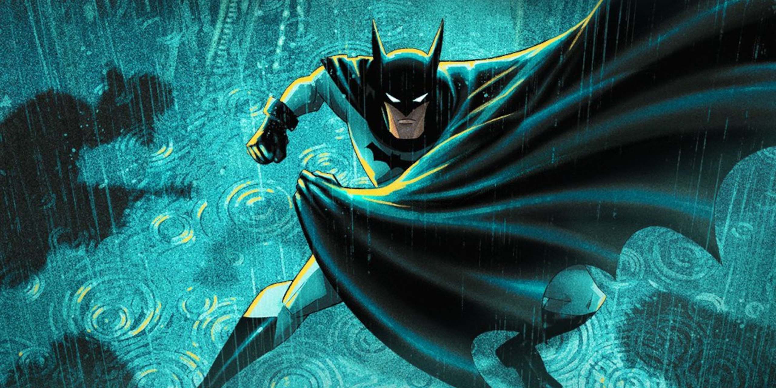 Batman combat des malfrats sous la pluie dans Batman: Caped Crusader Sai son 2.