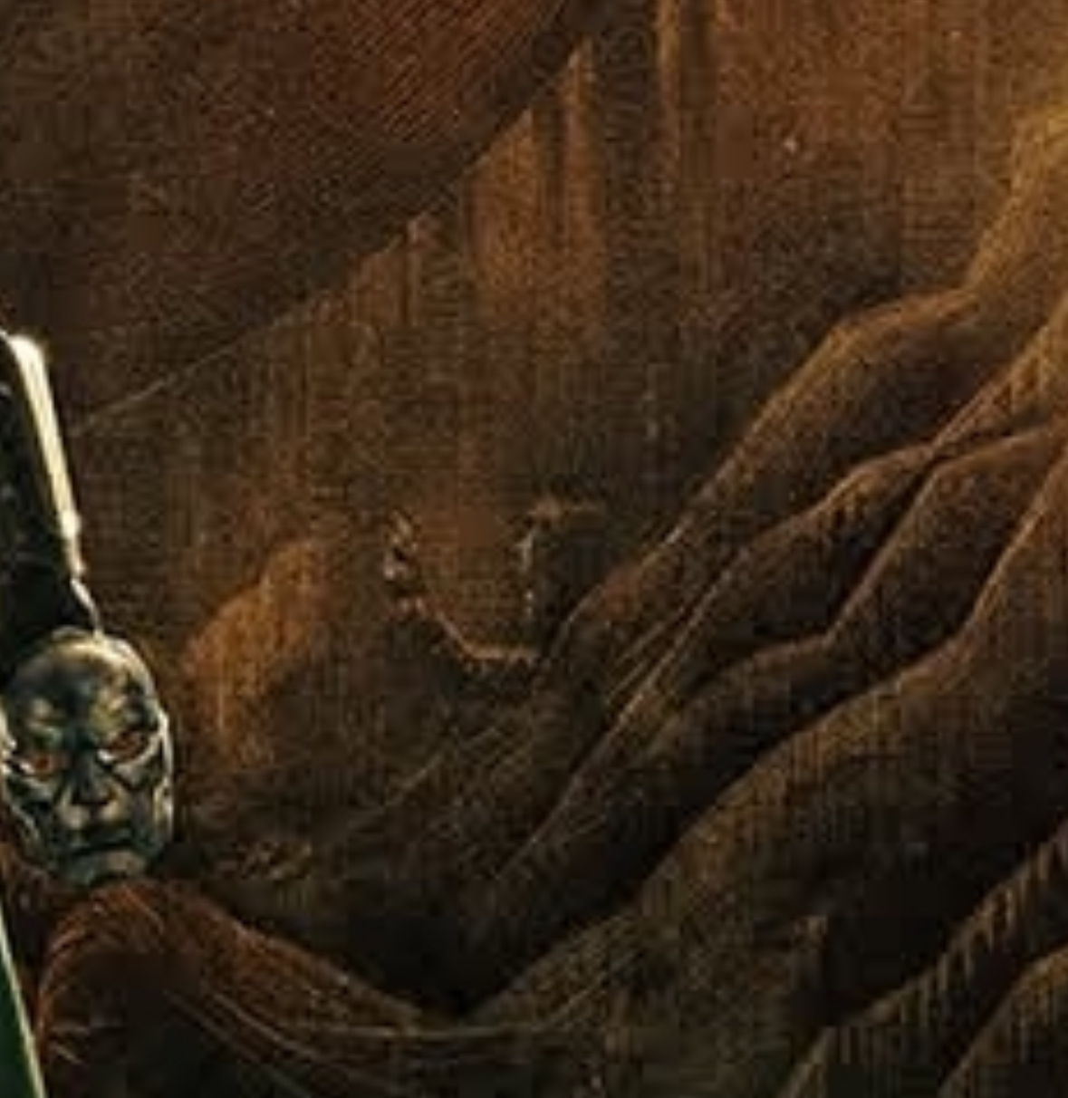 Détail de la tapisserie de l’affiche d’Avengers: Doomsday montrant une silhouette pouvant évoquer le claquement de doigts d’Iron Man.