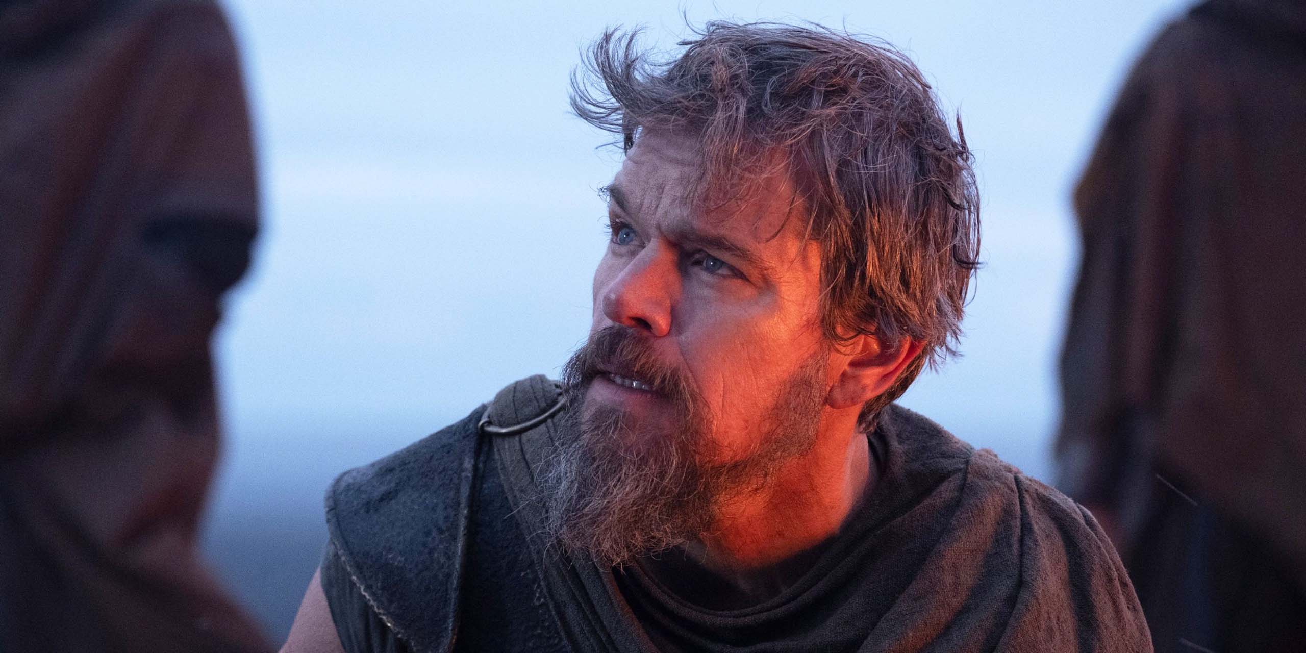 Matt Damon dans le rôle d'Ulysse dans le film L'Odyssée de Christopher Nolan.