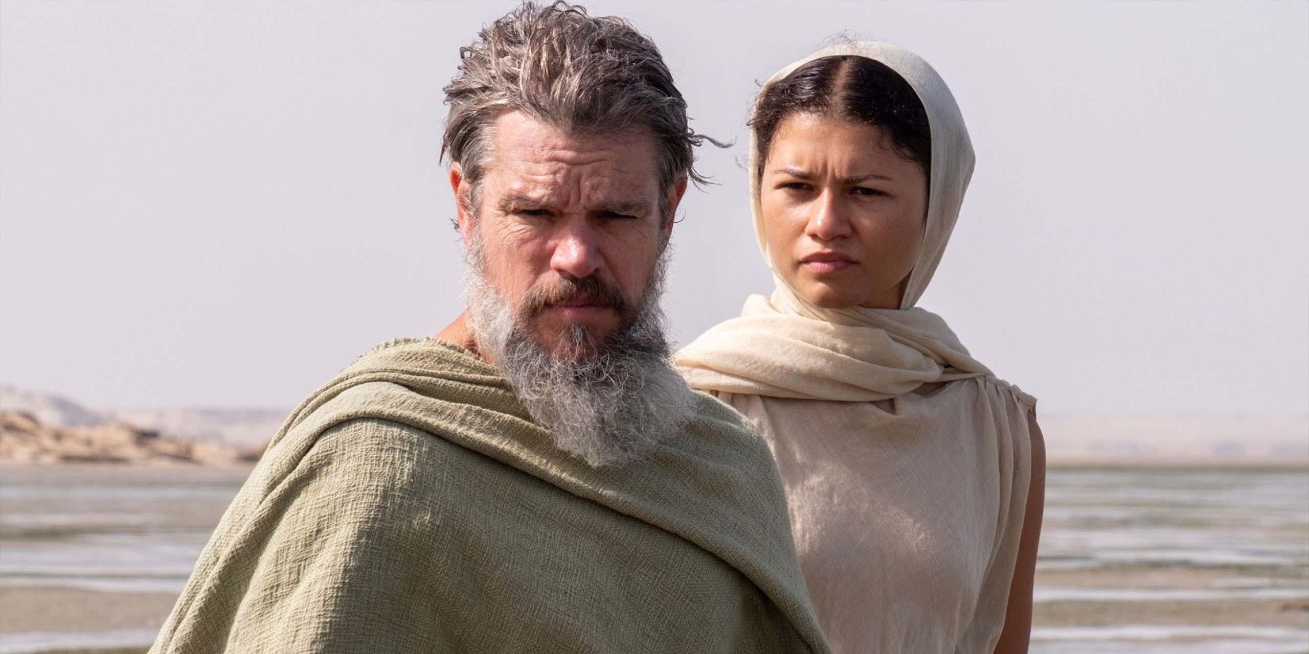 Ulysse (Matt Damon) et Athéna (Zendaya) dans le film L'Odyssée.