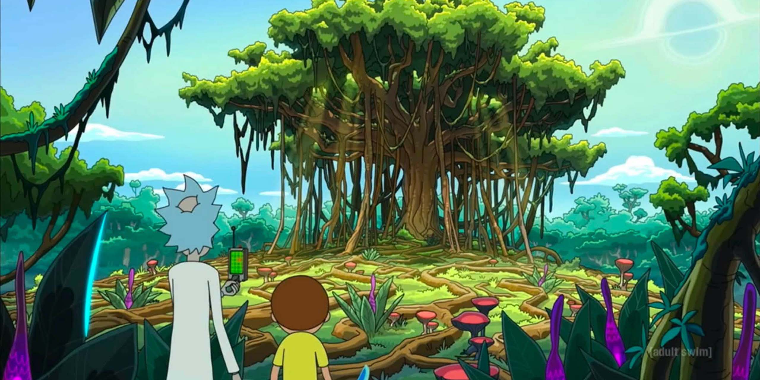 Rick et Morty arrivant près de la forêt (Rickforest) dans la saison 9.