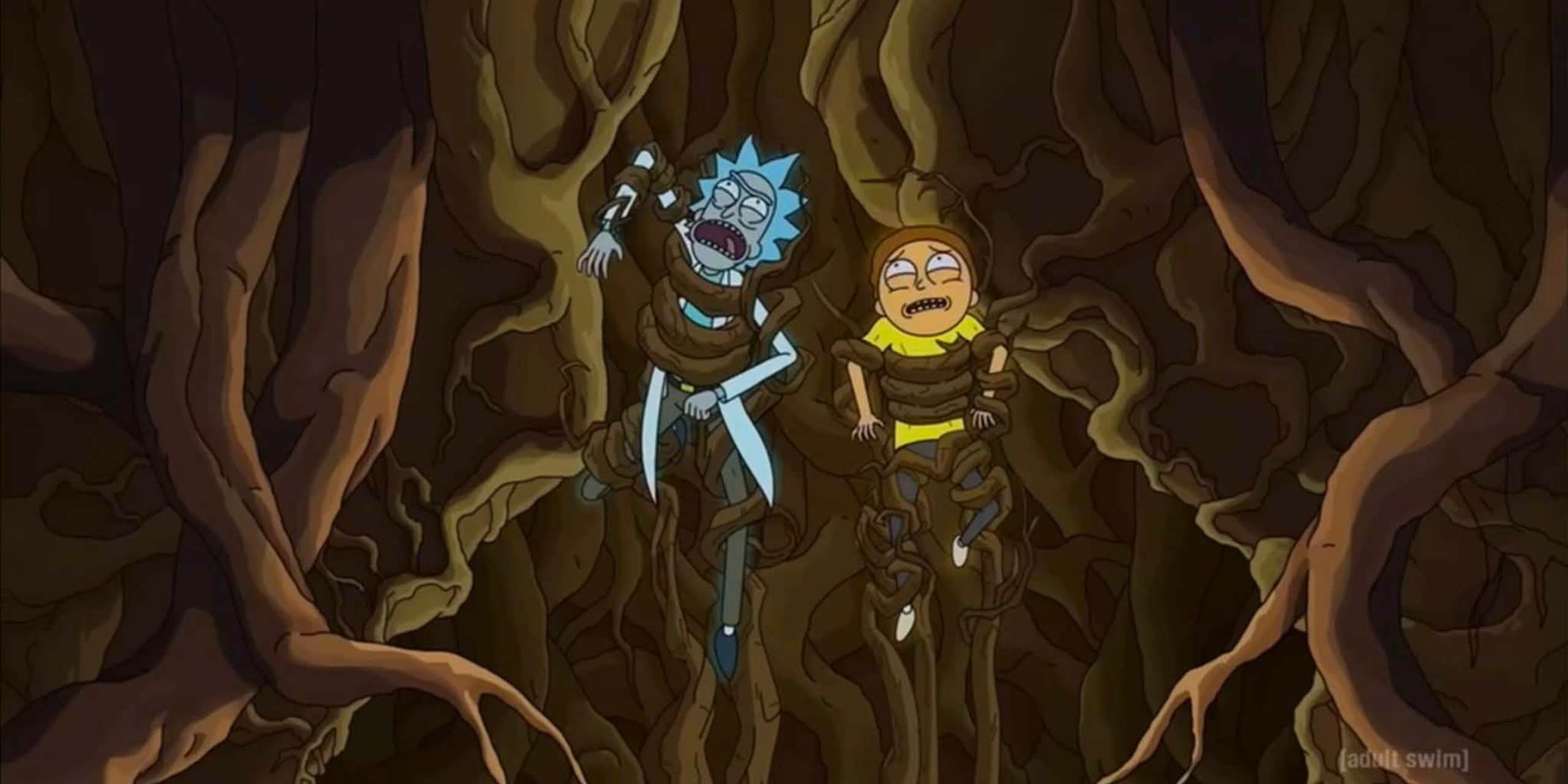Rick et Morty piégés dans les nombreuses racines dans la saison Rick et Morty.