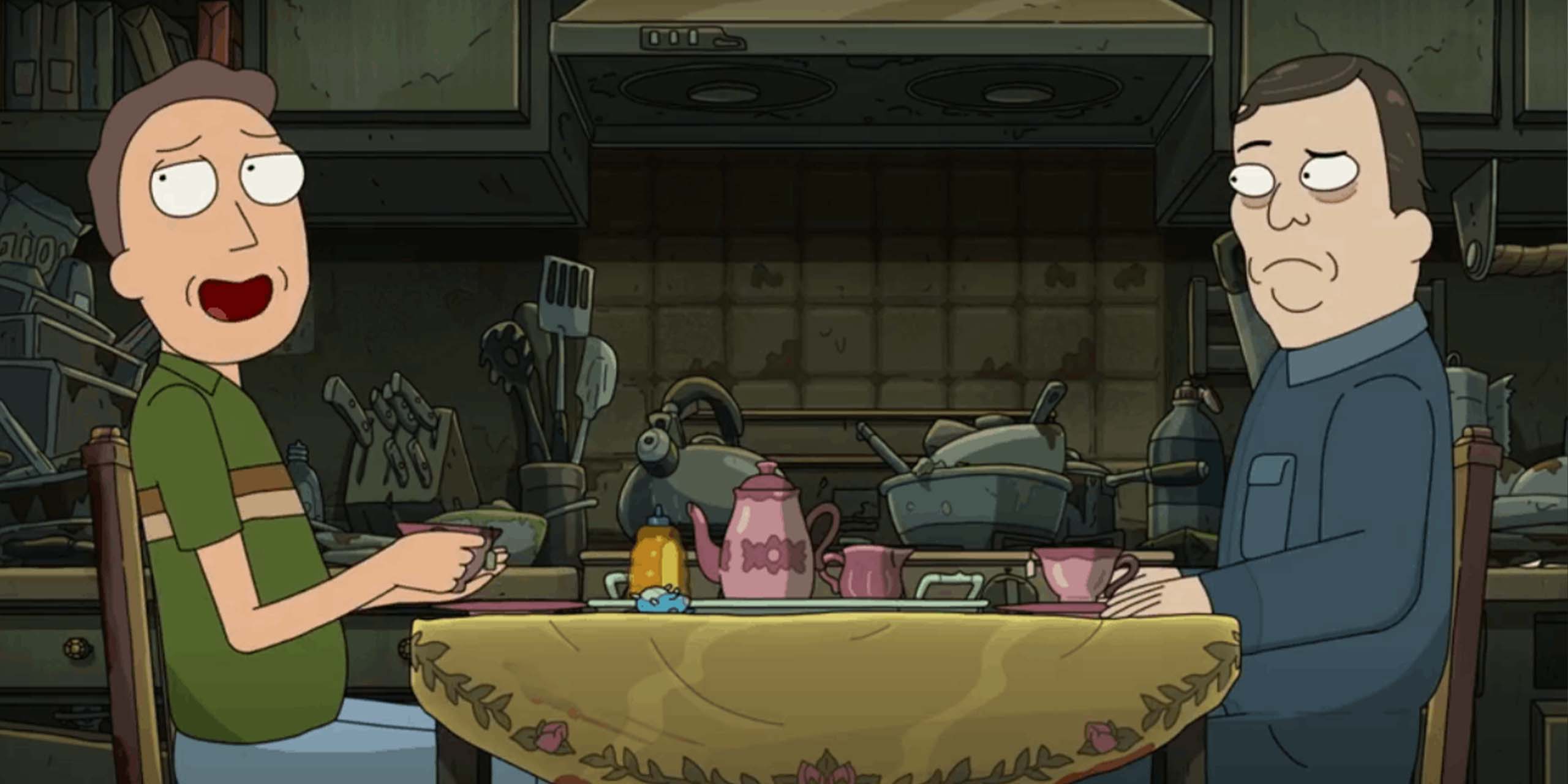 Jerry et le Cate-and-Mouse Killer (le Tueur de Chat et Souris) dans la saison 9 de Rick et Morty.