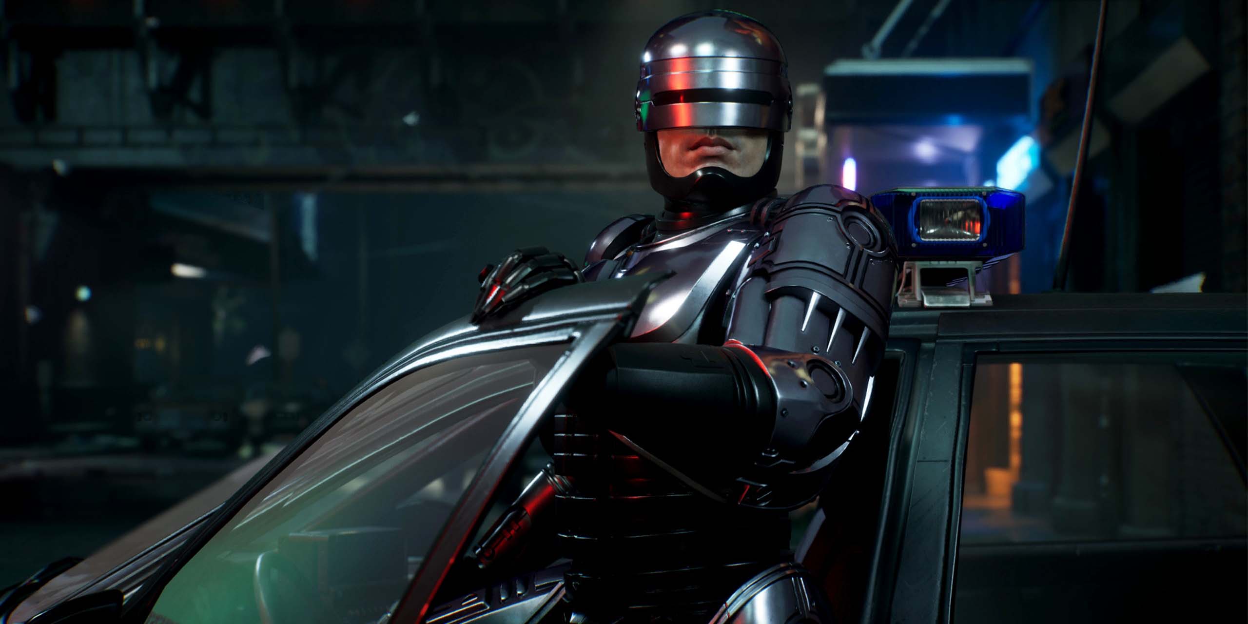 Alex Murphy sortant de sa voiture dans le jeu RoboCop: Rogue City.