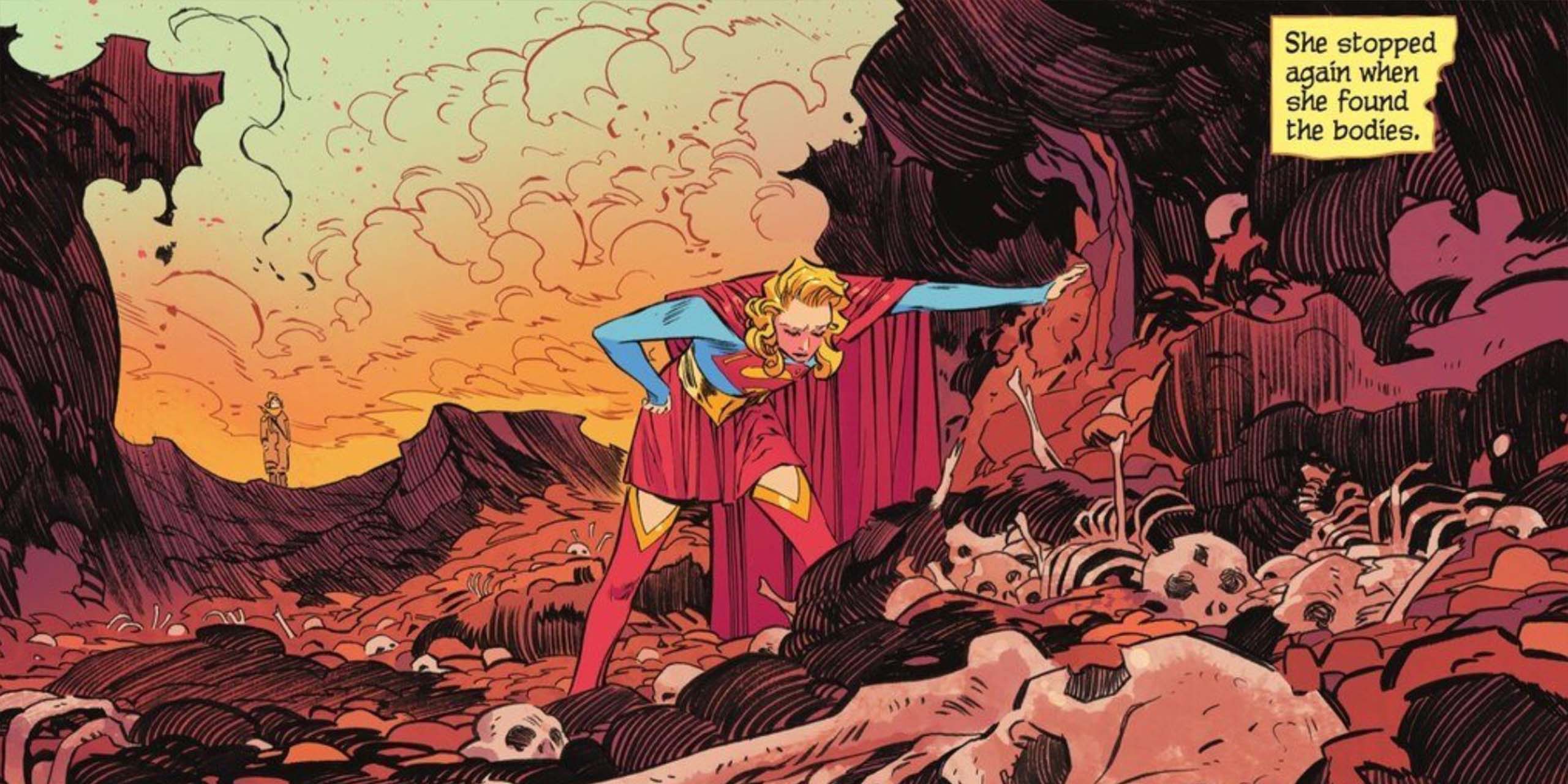 Supergirl découvre le charnier sur Maypole, dans les comics Supergirl - Woman of Tomorrow.