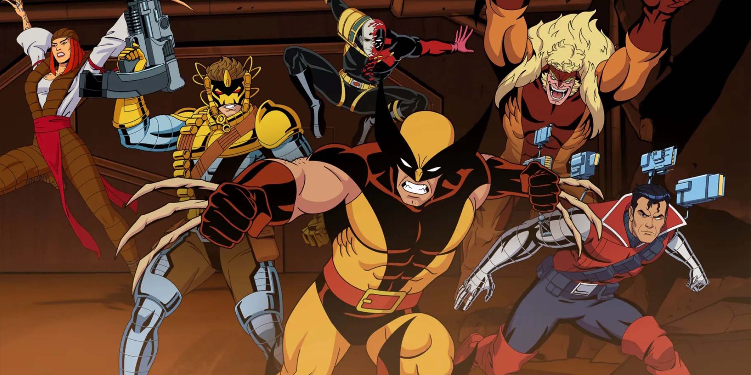 L'équipe X (Team X) menée par Wolverine, avec Morph, Dents-de-Sabre, Lady Deathstrike, Maverick et Garrison Kane, dans la saison 2 de X-Men'97.