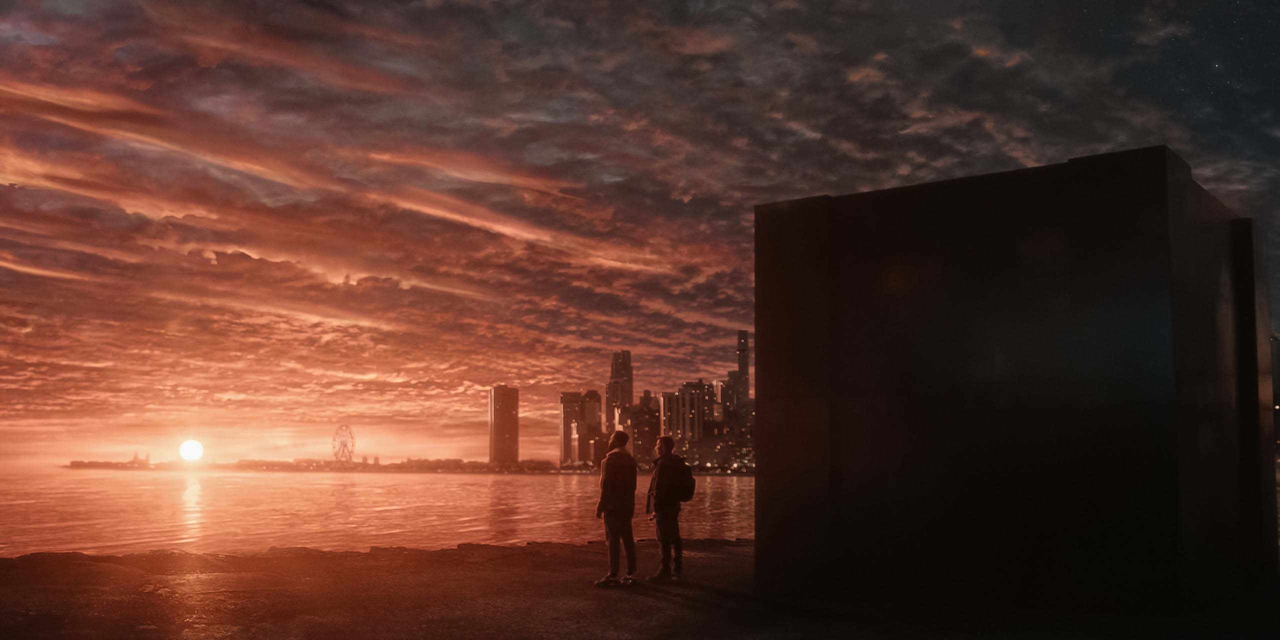 Jason Dessen (Joel Edgerton) et Leighton Vance (Dayo Okeniyi) découvrent une nouvelle réalité en sortant de la Boîte dans la saison 1 de Dark Matter.