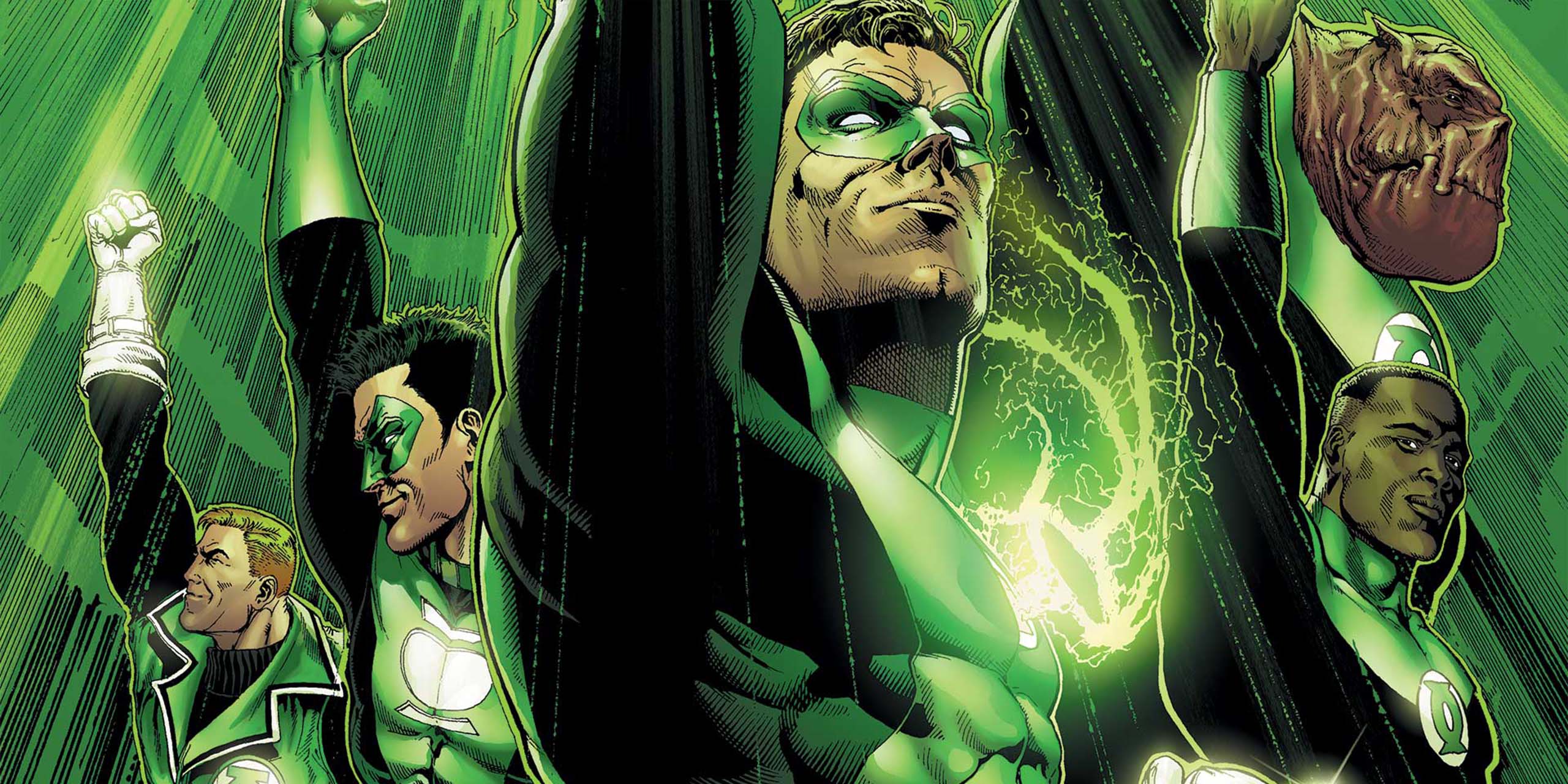 L'ensemble des Green Lantern poings levés dans les comics DC.