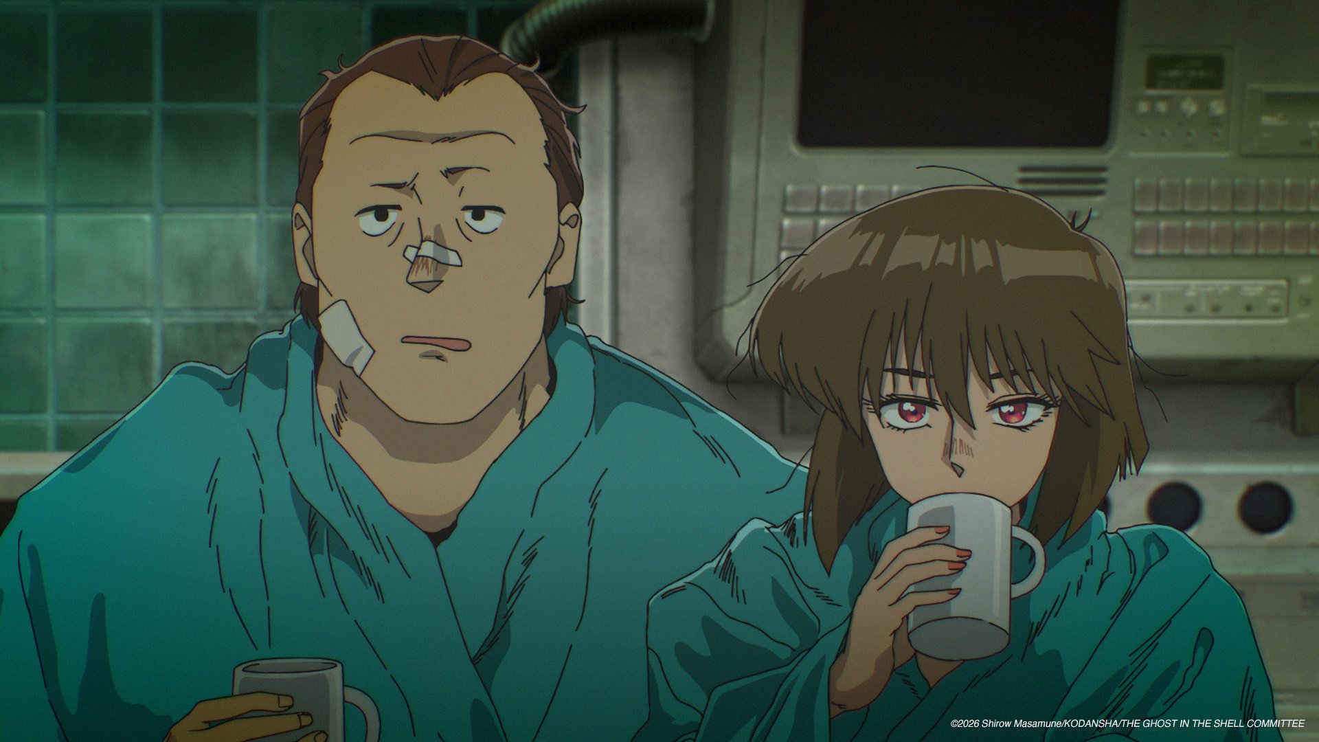 Motoko Kusanagi et son compagnon à l’hôpital dans The Ghost in the Shell