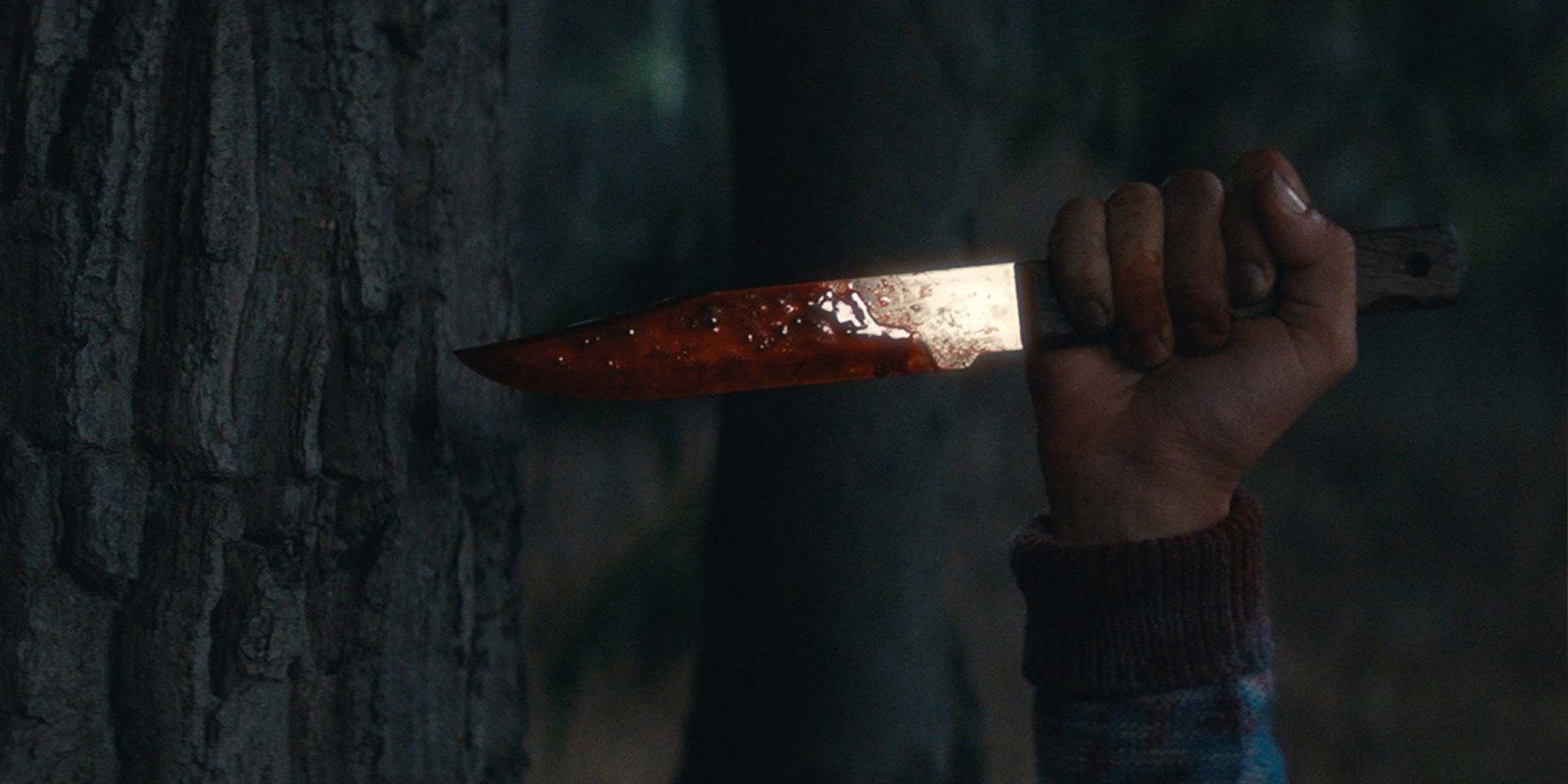 Une main tenant un couteau ensanglanté extrait de la série Crystal Lake, préquel de Vendredi 13..
