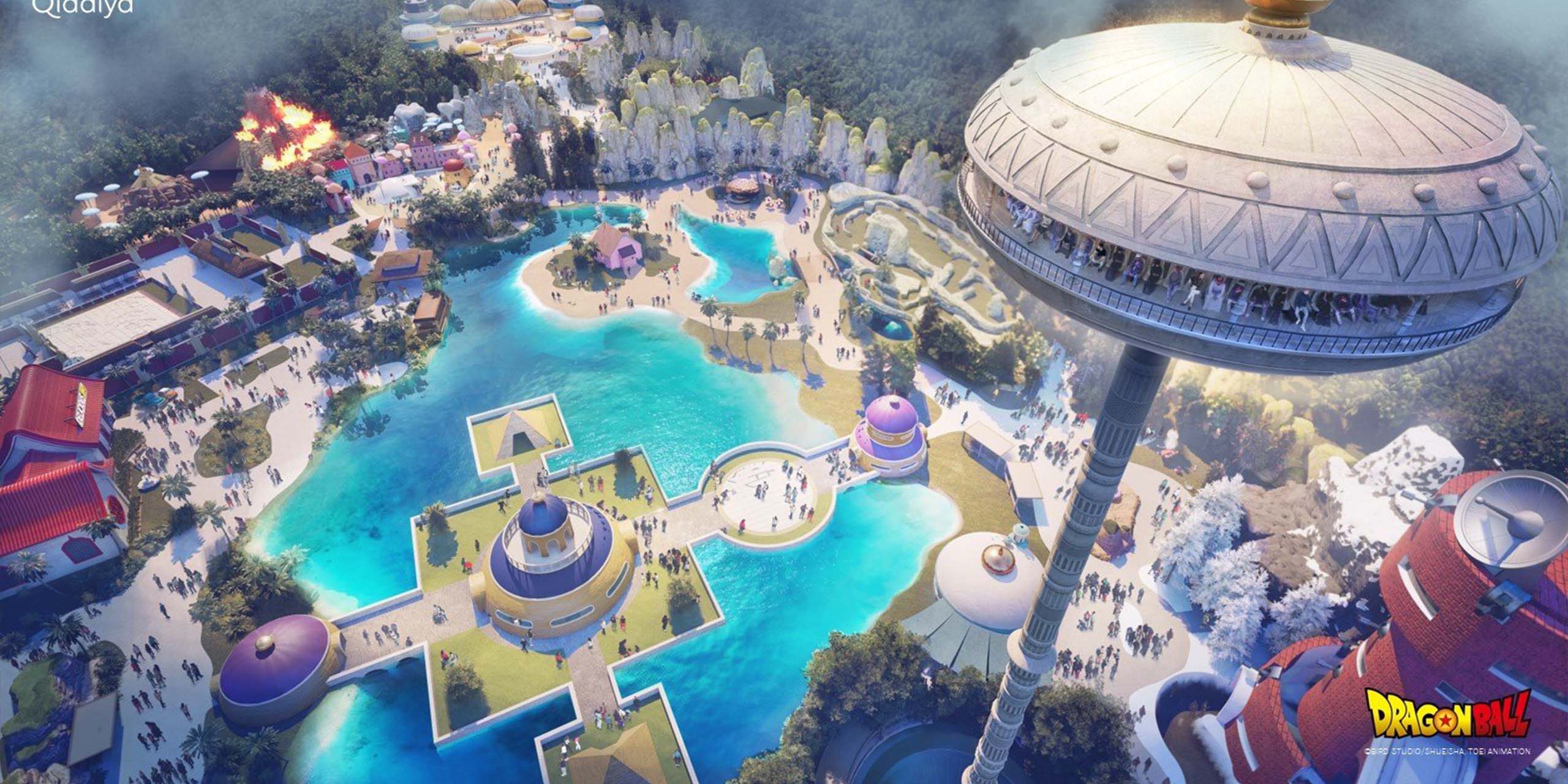 Concept Art d'un parc d'attraction Dragon Ball.