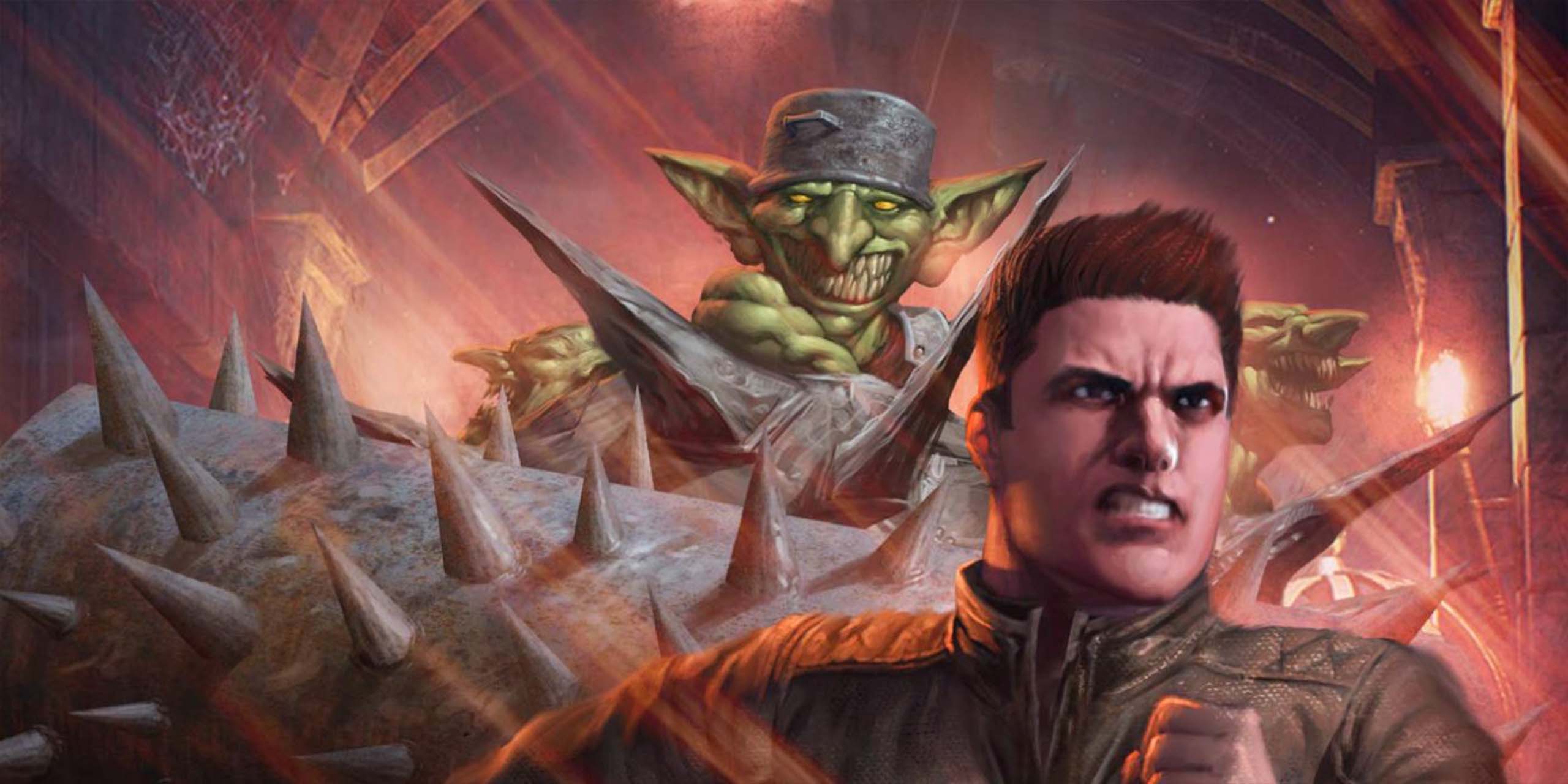 Carl est poursuivi par un gobelin sur la couverture du livre Dungeon Crawler Carl