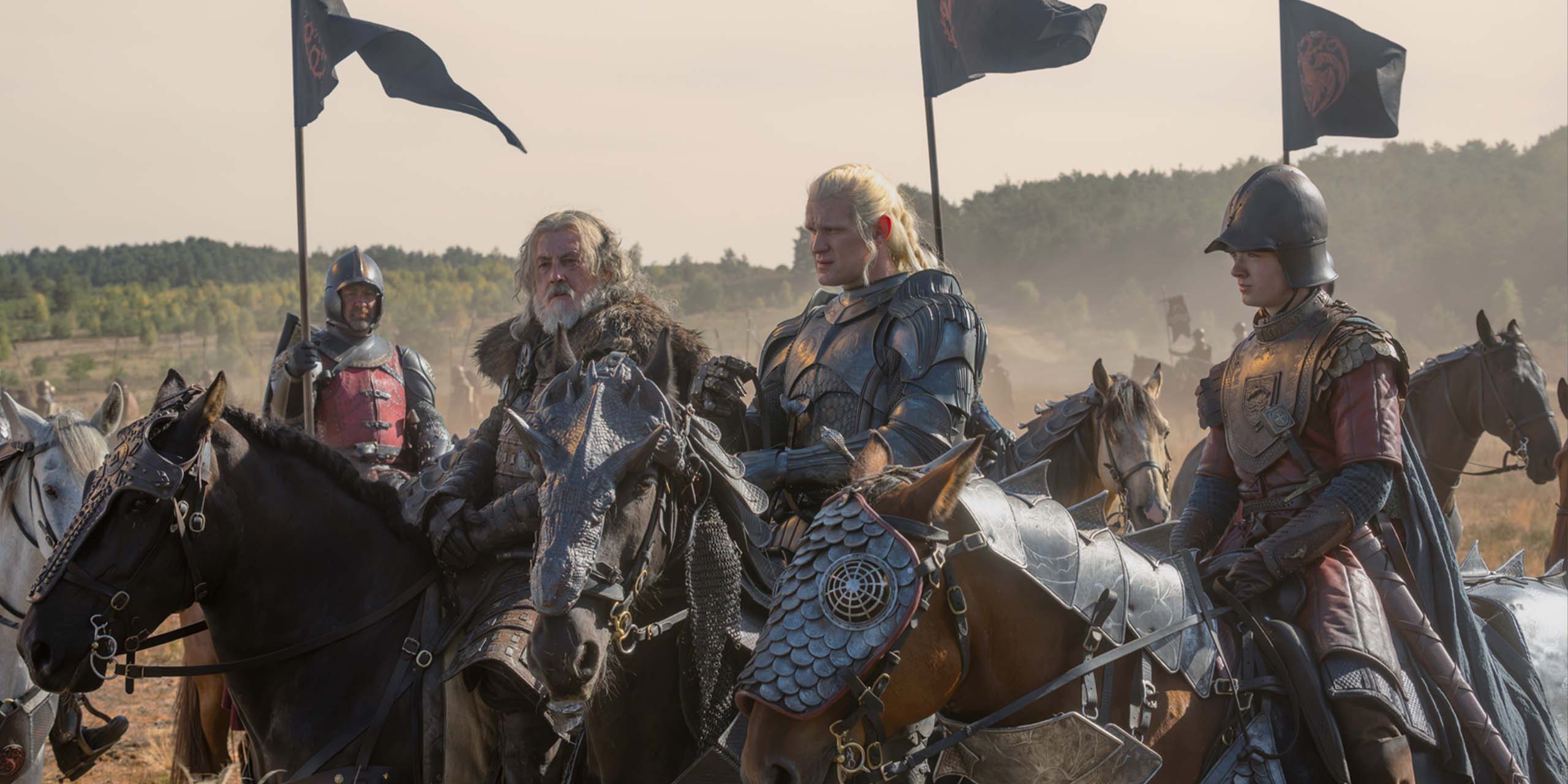 Daemon (Matt Smith) et son armée à cheval dans le final de la saison 3 d'House of the Dragon.