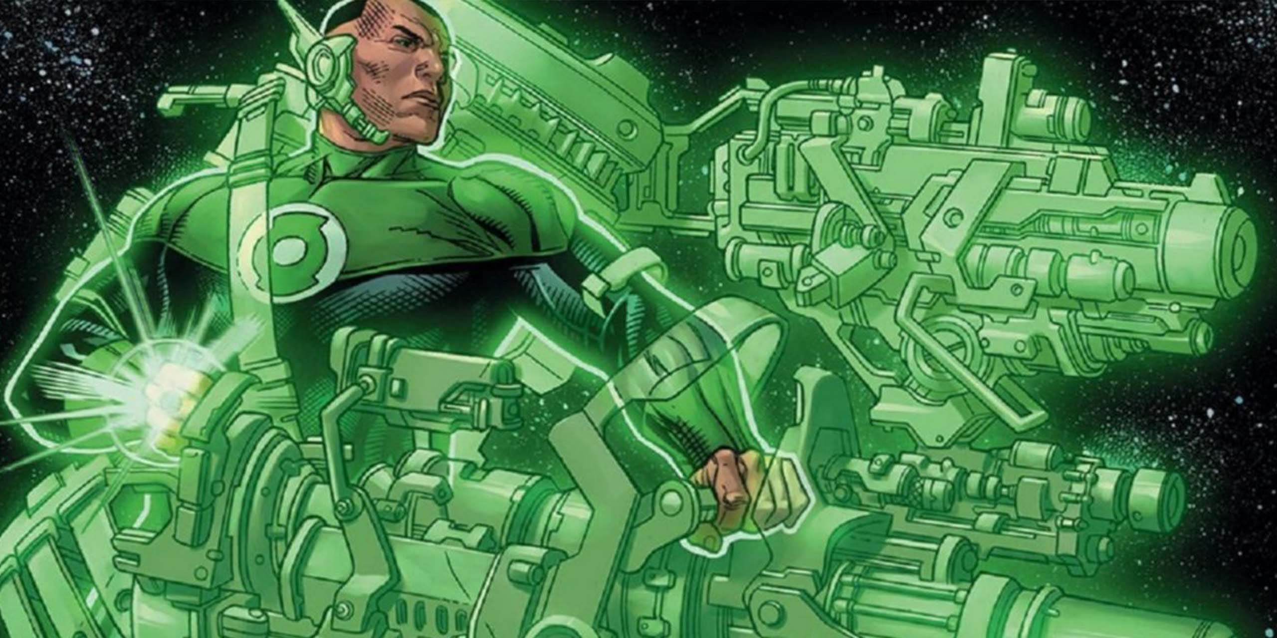 John Stewart construisant une arme sophistiquée avec son anneau de Green Lantern.
