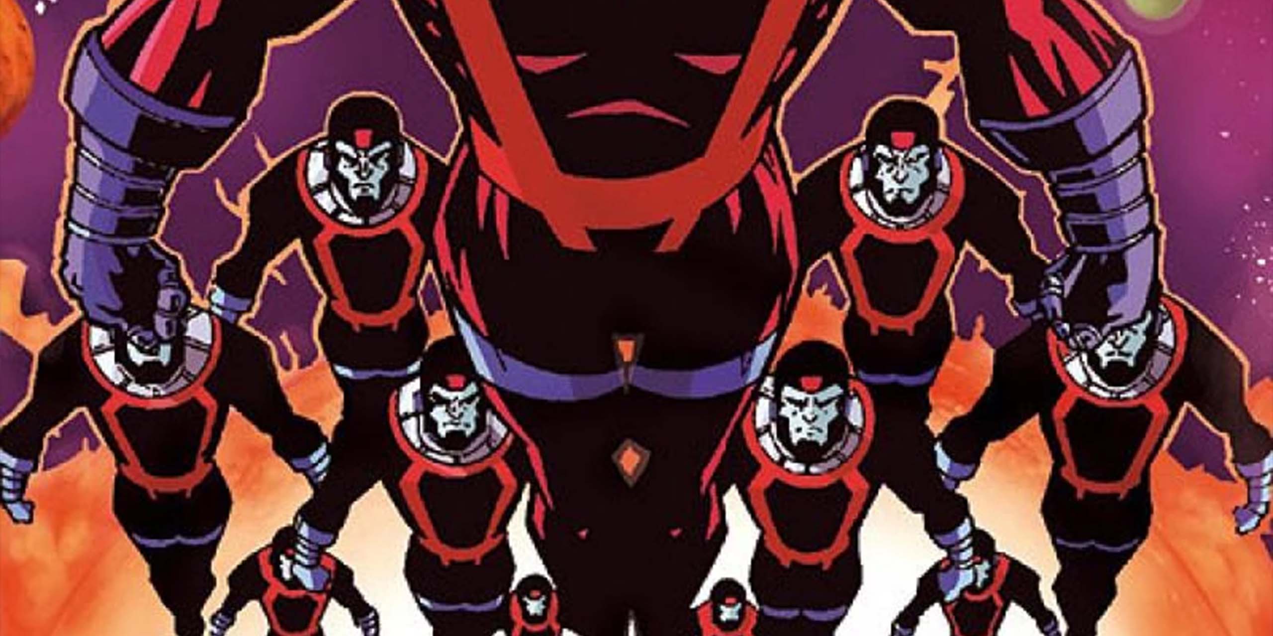Une armée de Manhunters volant dans les comics Green Lantern.