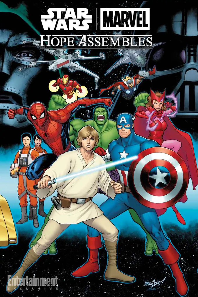 Luke Skywalker, Captain America, Spider-Man, Hulk et bien d'autres se retrouvent sur la couverture de Star Wars/Marvel: Hope Assembles.