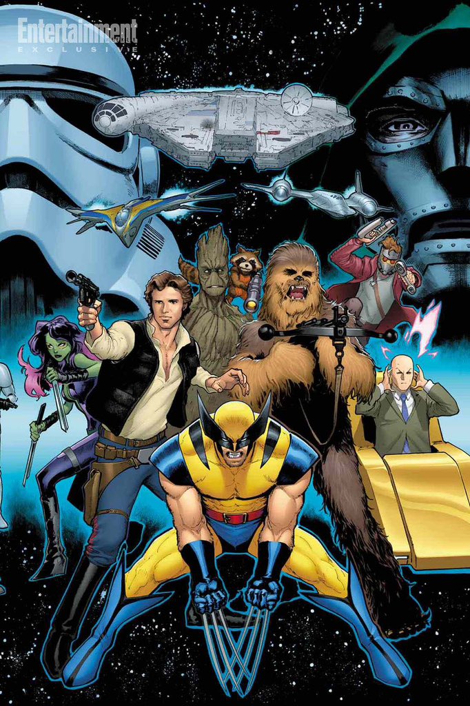 Han Solo, Chewbacca, les Gardiens de la Galaxie, Wolverine, le Professeur X et bien d'autres se retrouvent sur la couverture de Star Wars/Marvel: Hope Assembles.
