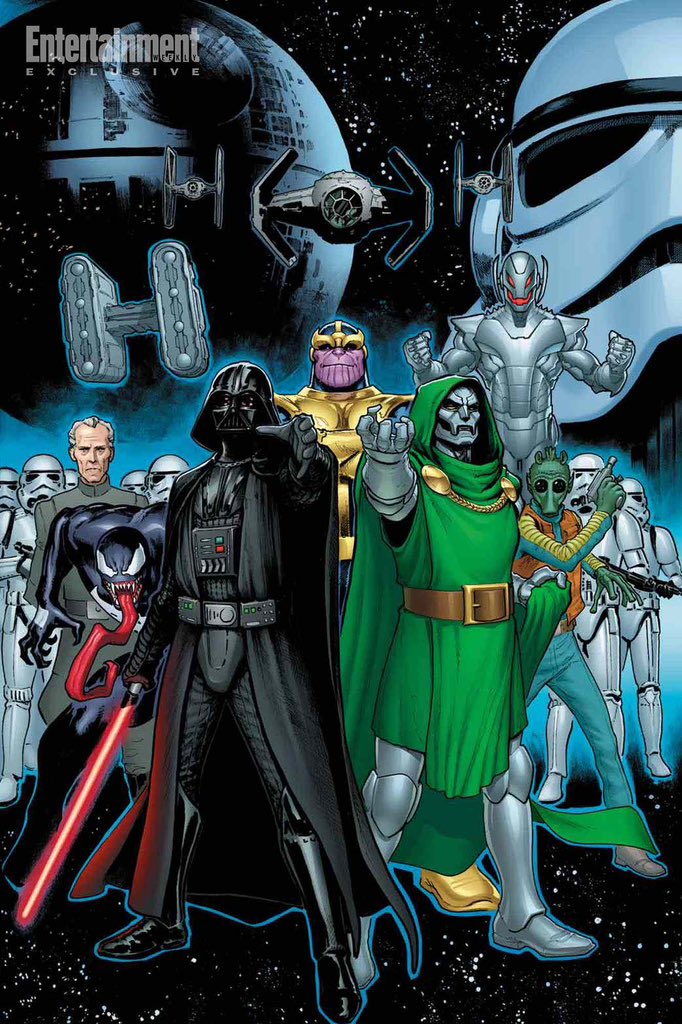 Dark Vador, Thanos, Dr Doom et Ultron et bien d'autres se retrouvent sur la couverture de Star Wars/Marvel: Hope Assembles.