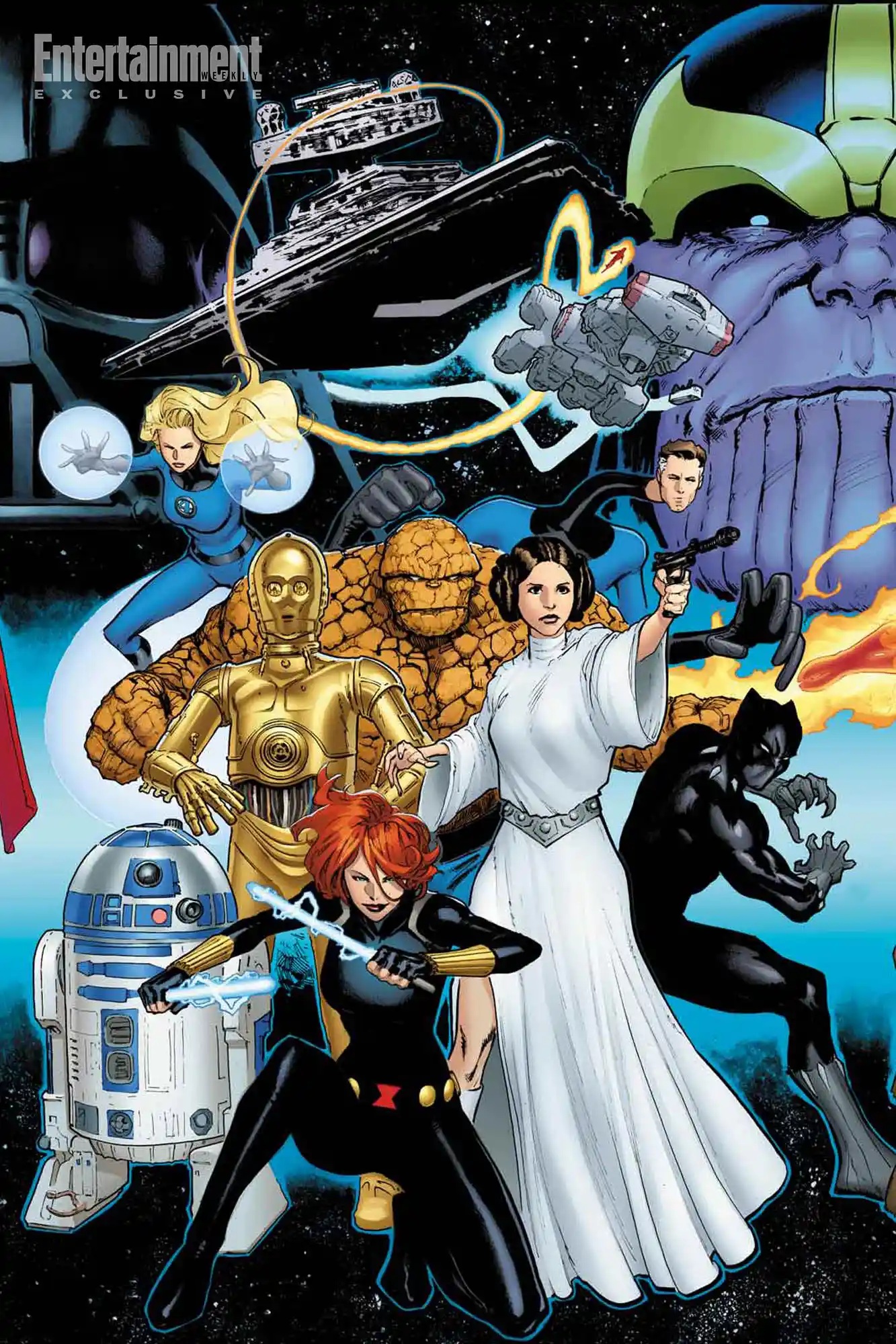 La princesse Leia, R2-D2, C-3PO, Black Widow, Black Panther et bien d'autres se retrouvent sur la couverture de Star Wars/Marvel: Hope Assembles.