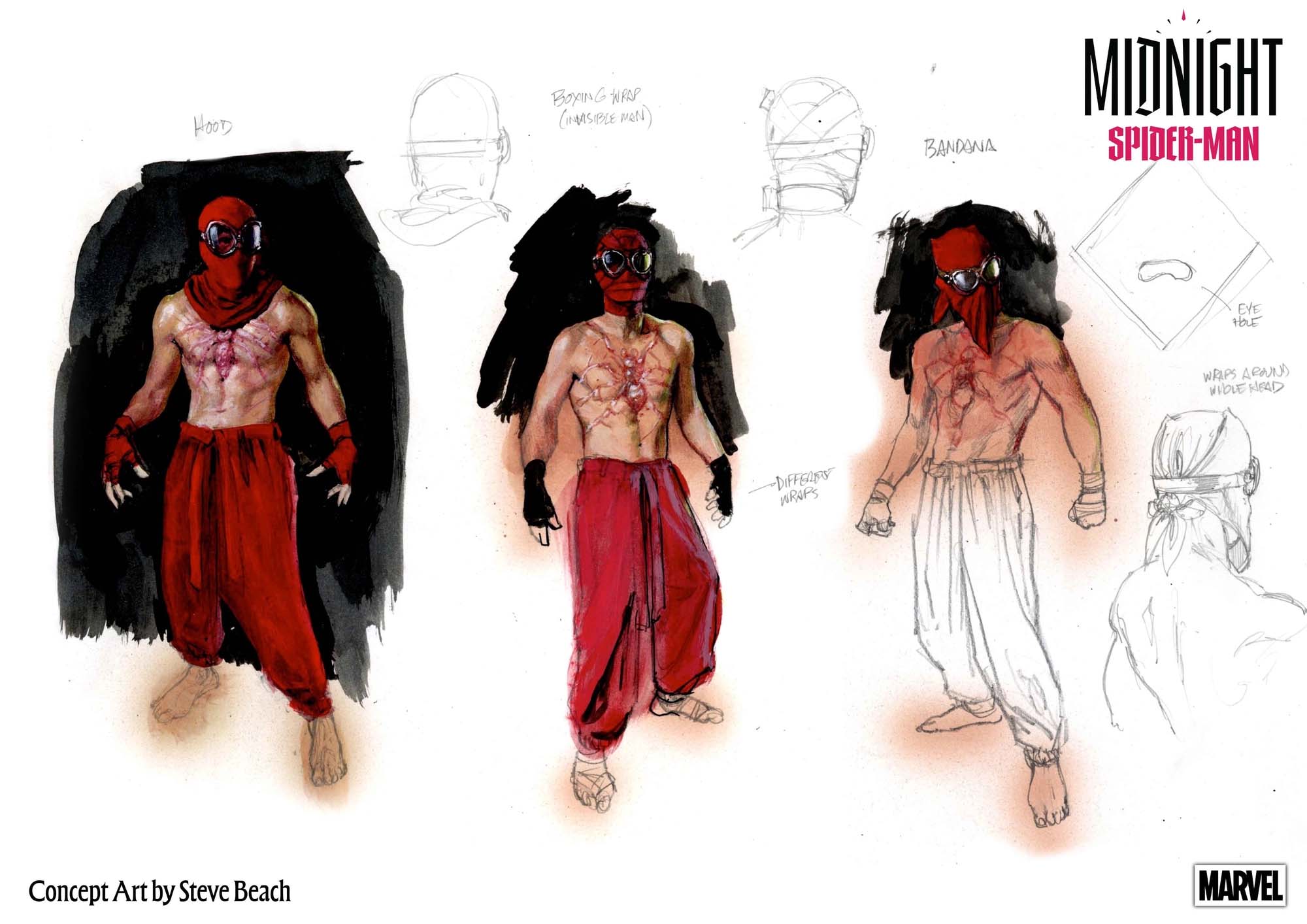 Recherches graphiques pour Midnight Spider-Man.