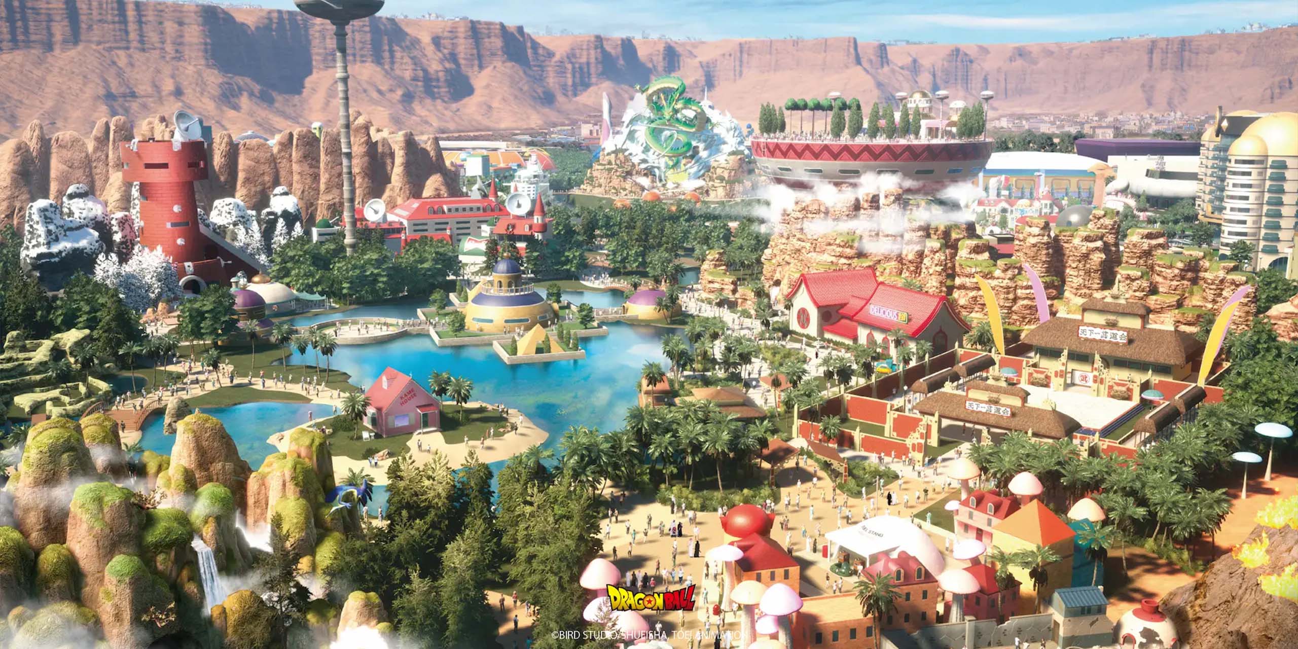 Concept Art d'un parc d'attraction Dragon Ball.