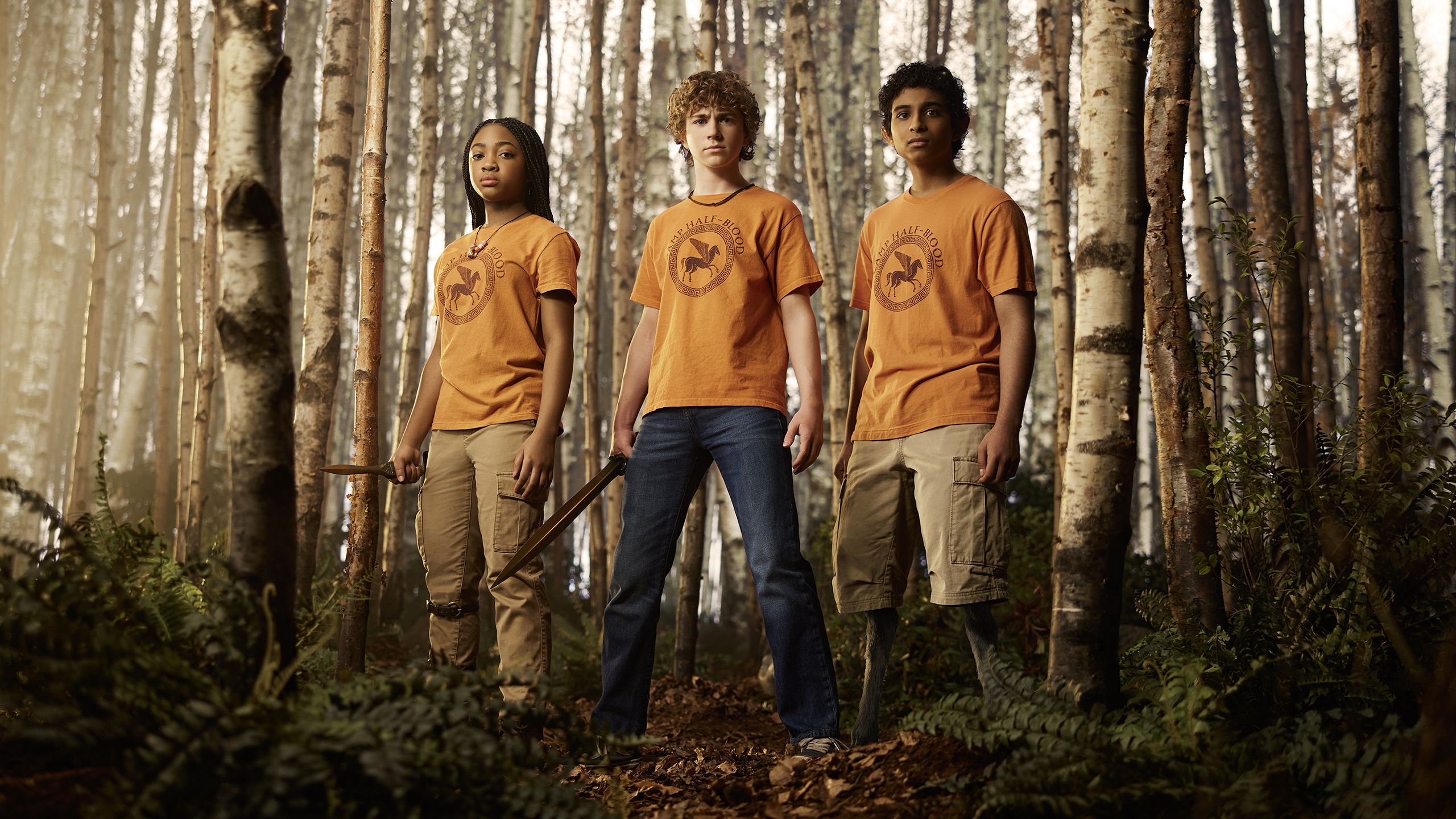 Image tirée de Percy Jackson et les Olympiens mettant en scène Percy, Annabeth et Grover.