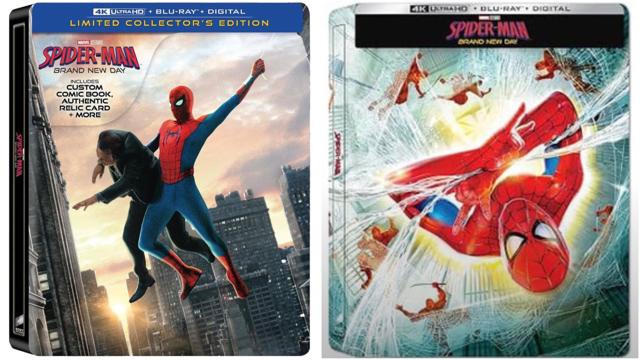 Les boîtiers de la version Blu-Ray 4k ultra HD steelbook collector de Spider-Man: Brand New Day.