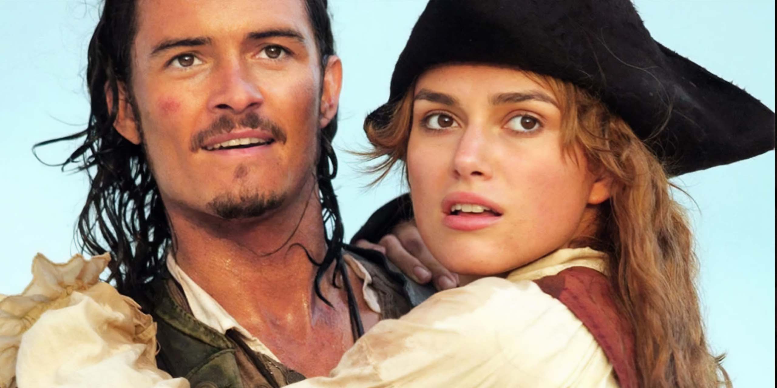 Orlando Bloom et Keira Knightley dans Pirates des Caraïbes.